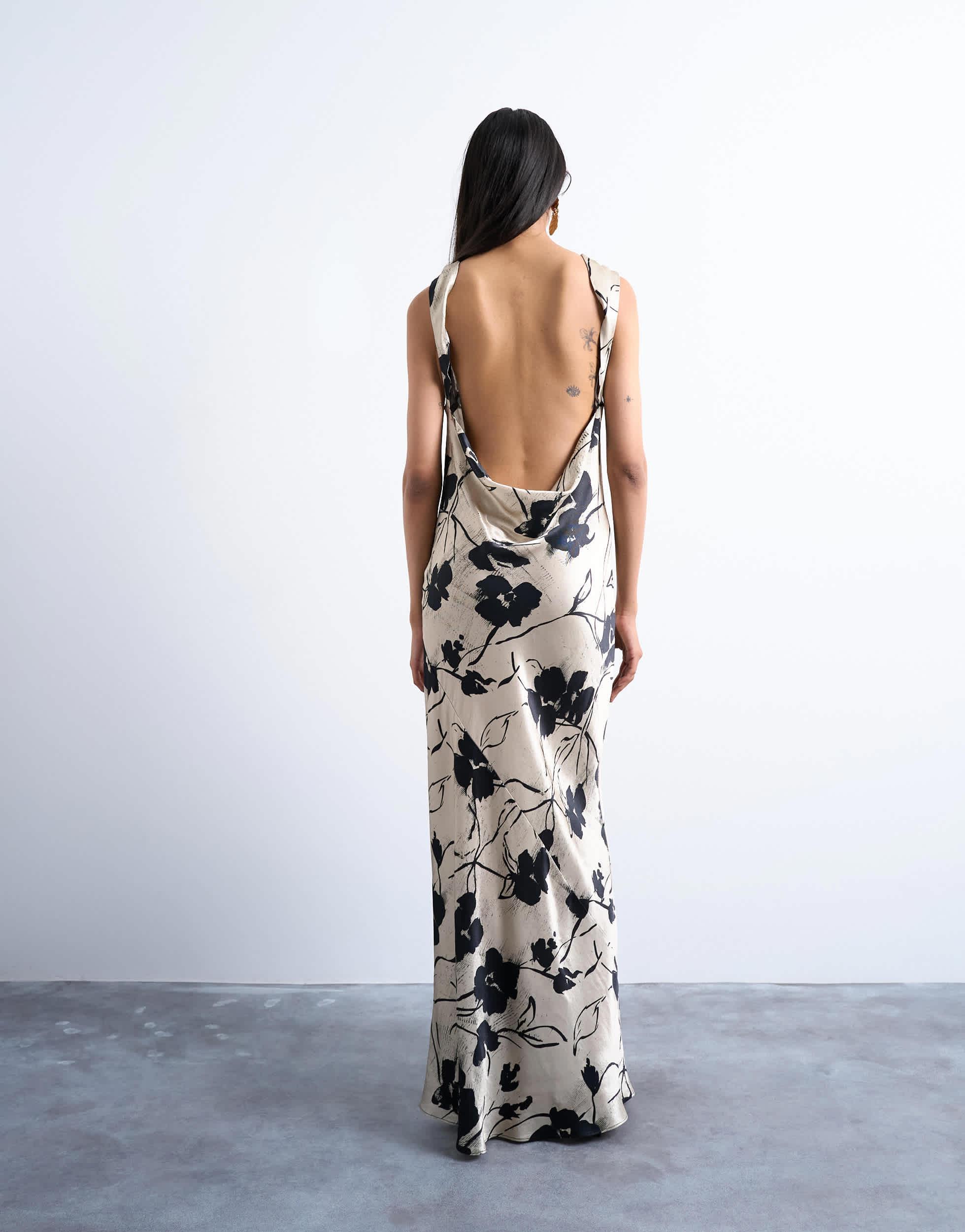 TOPSHOP Open Back Satin Midi Dress in White | Lyst