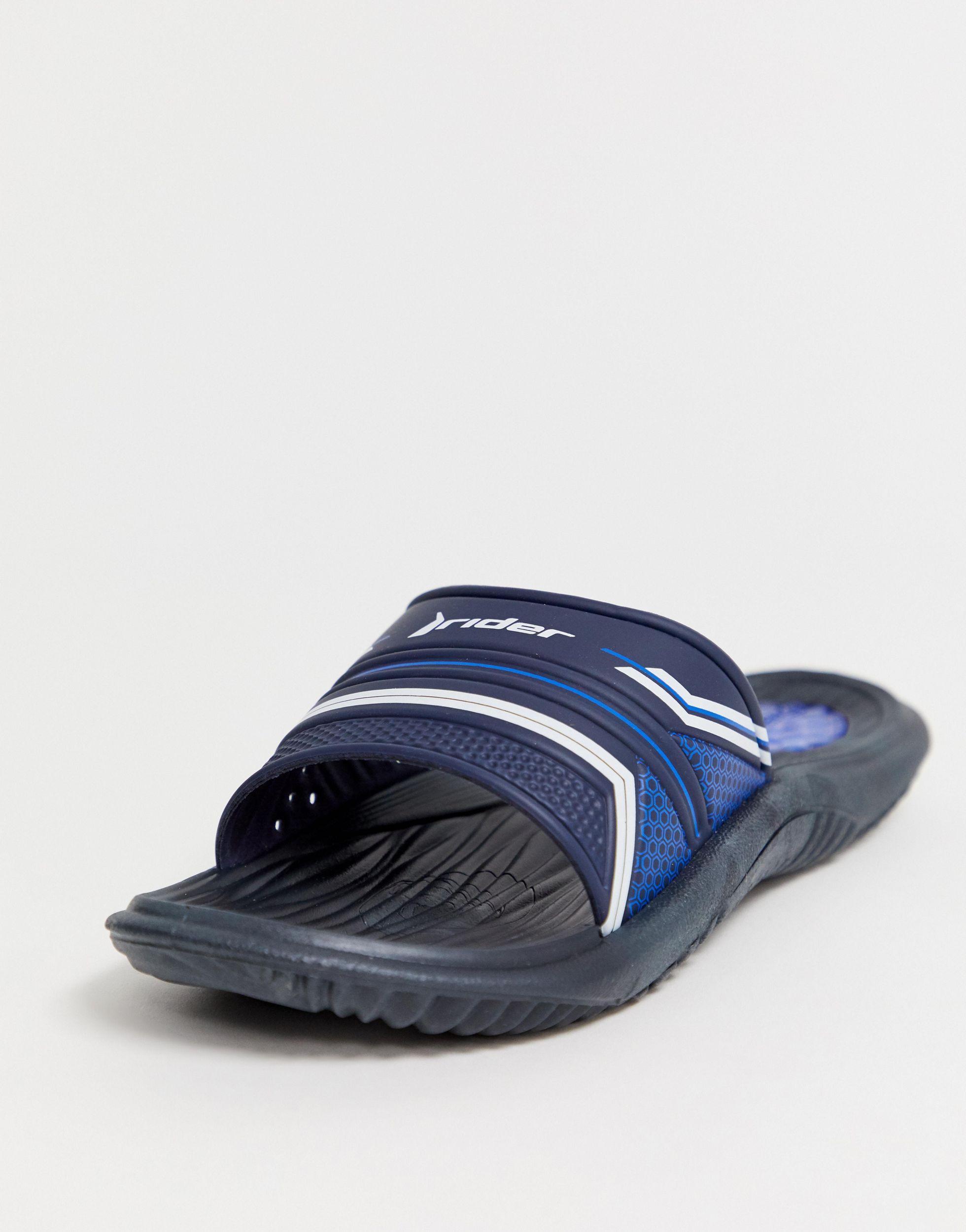 VIII A 82497 Men's Rider MONTANA 21 Slides Blue Slip On Sandals Beach Pool Shoe 