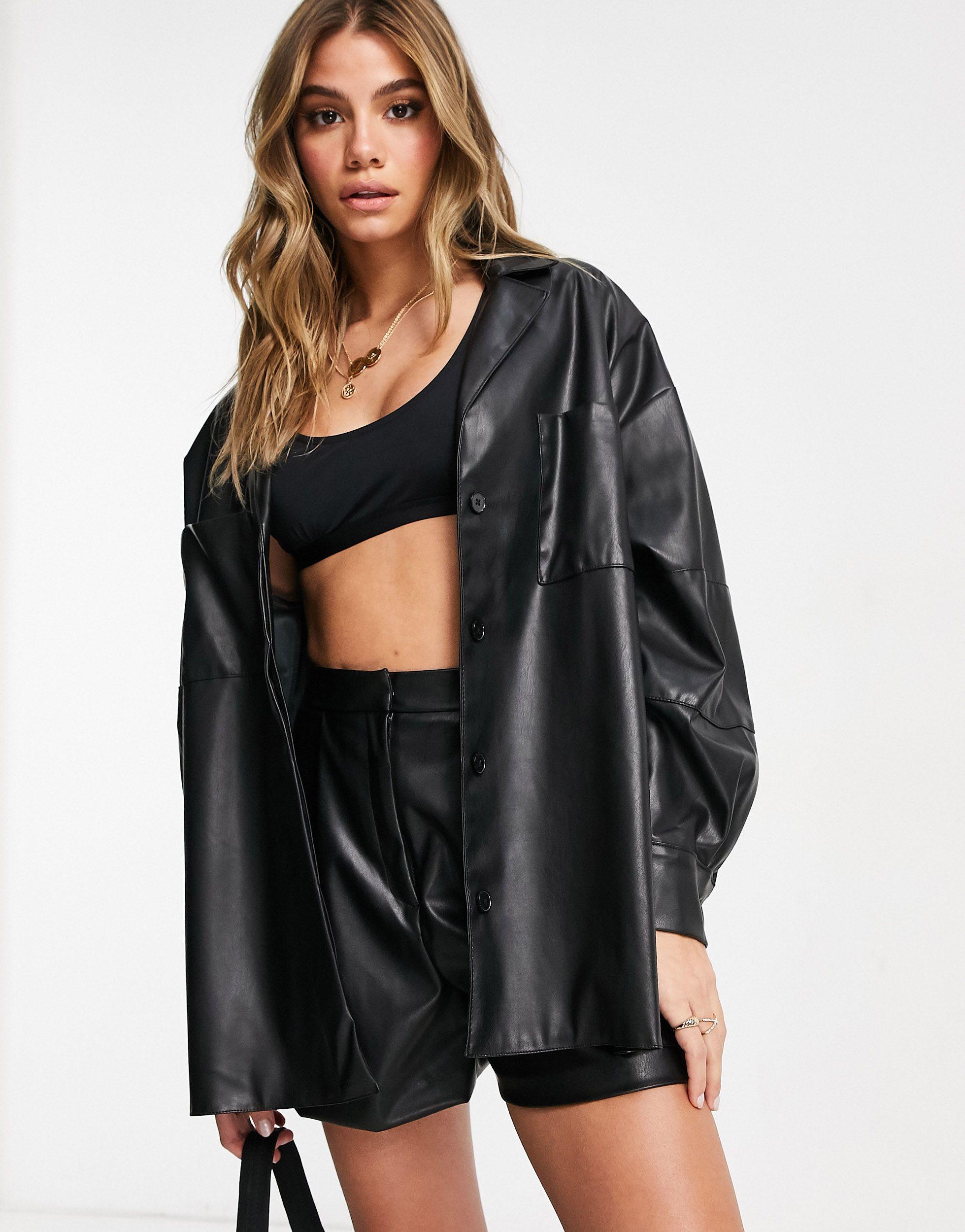 ASOS Leather Look Suit Shacket in Black - Lyst