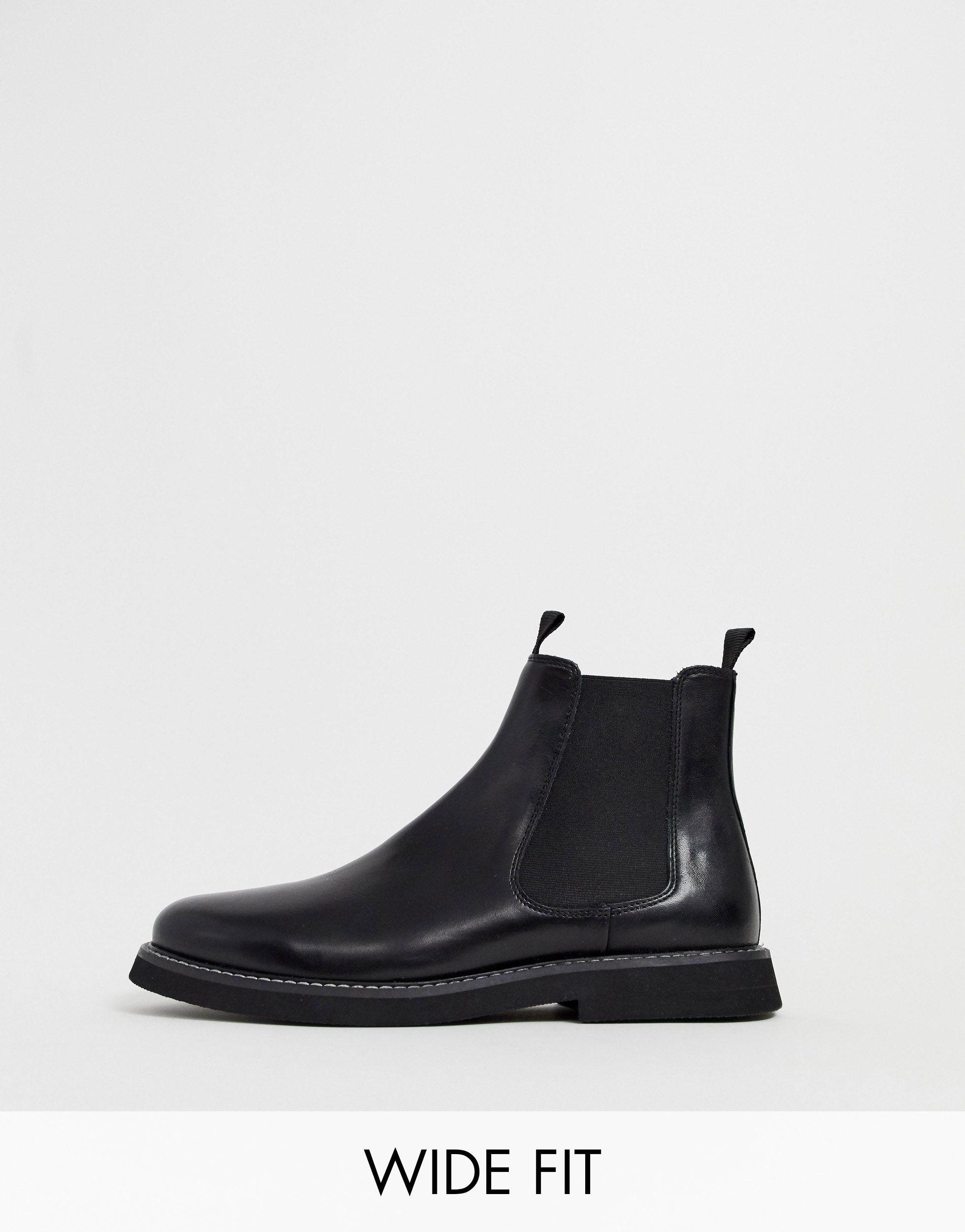 ASOS Leather Wide Fit Chelsea Boots in 