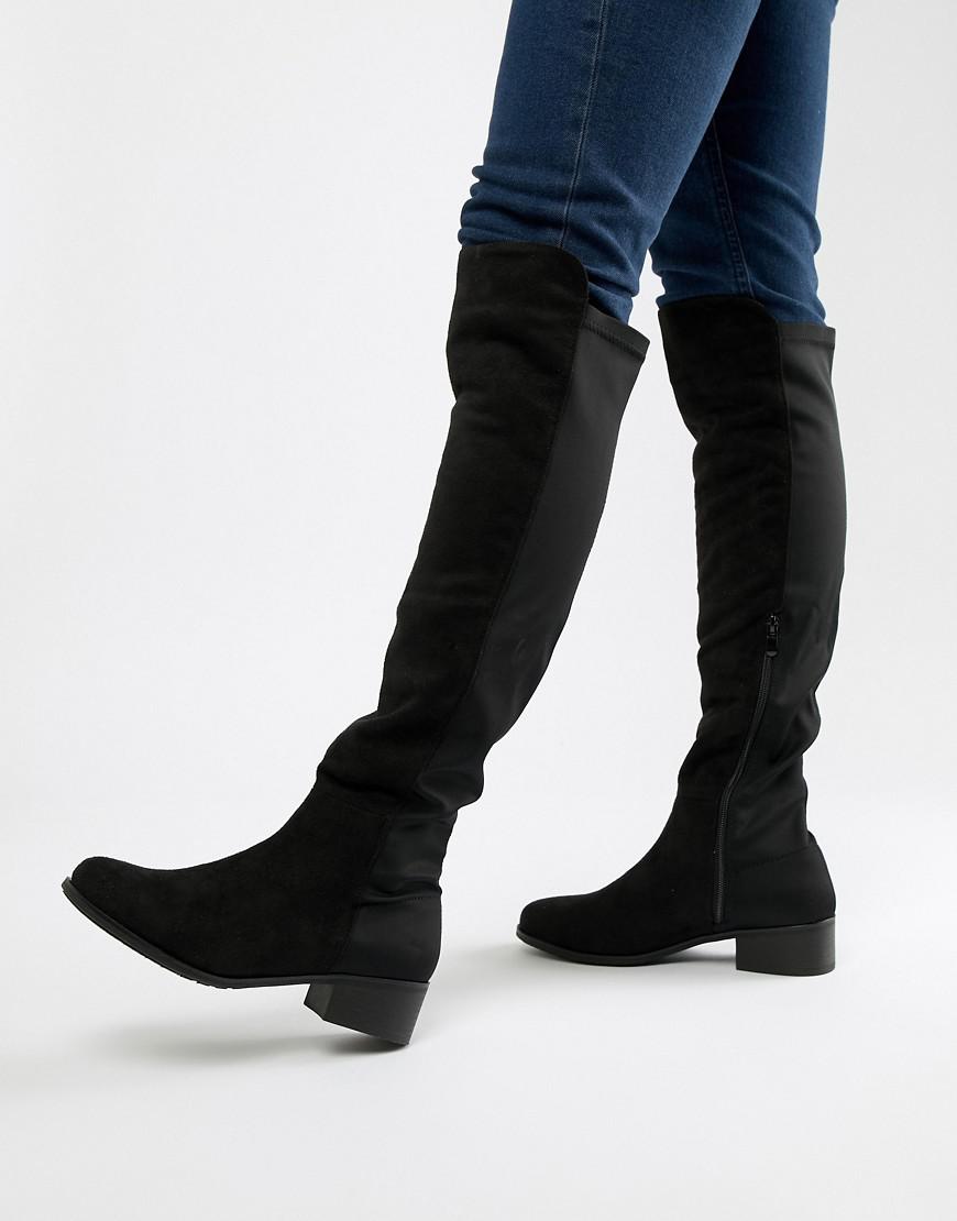 Elastic Flat Over Knee Boot in Black 