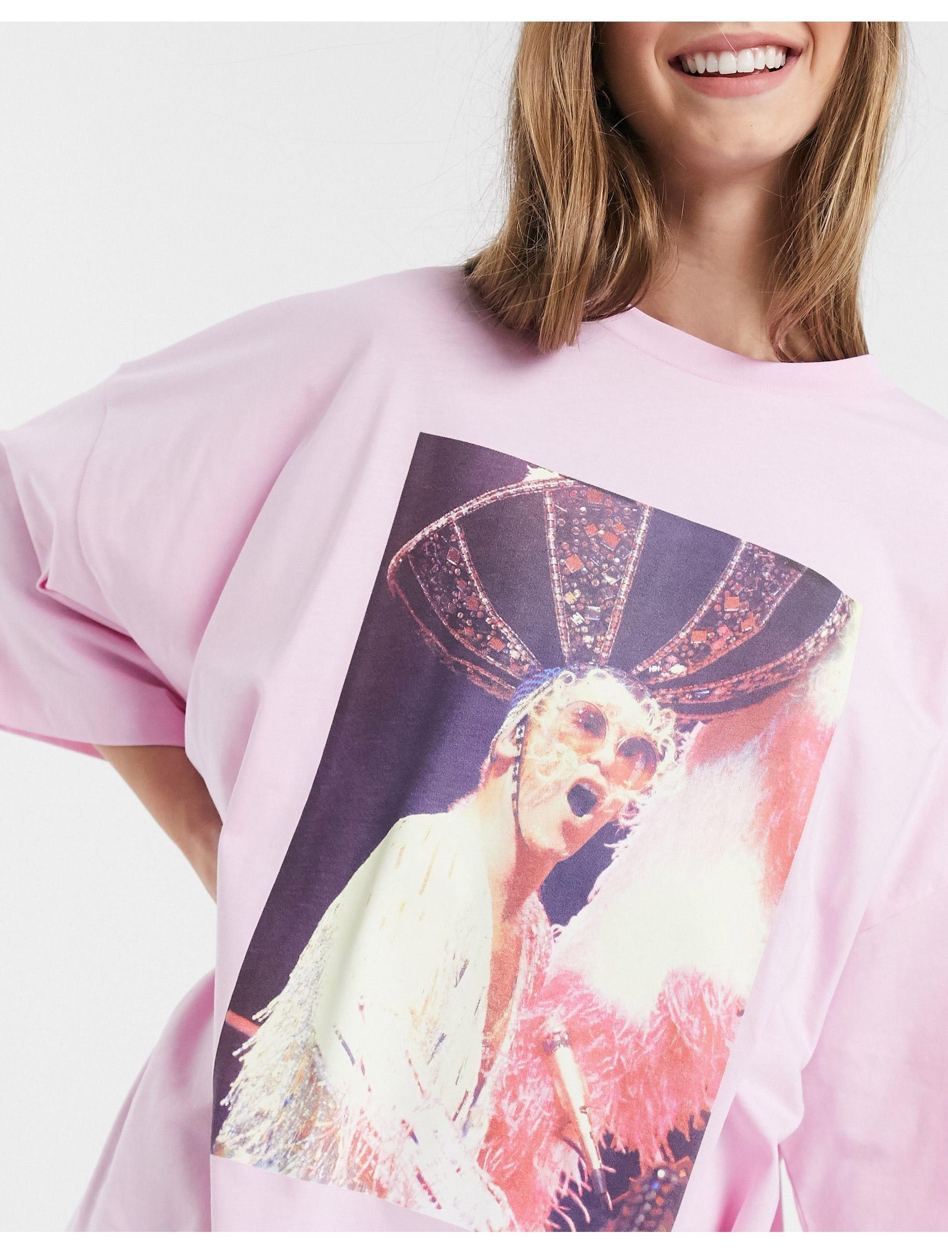 ASOS Oversized T-shirt Dress With Elton John Photographic Print in Pink |  Lyst