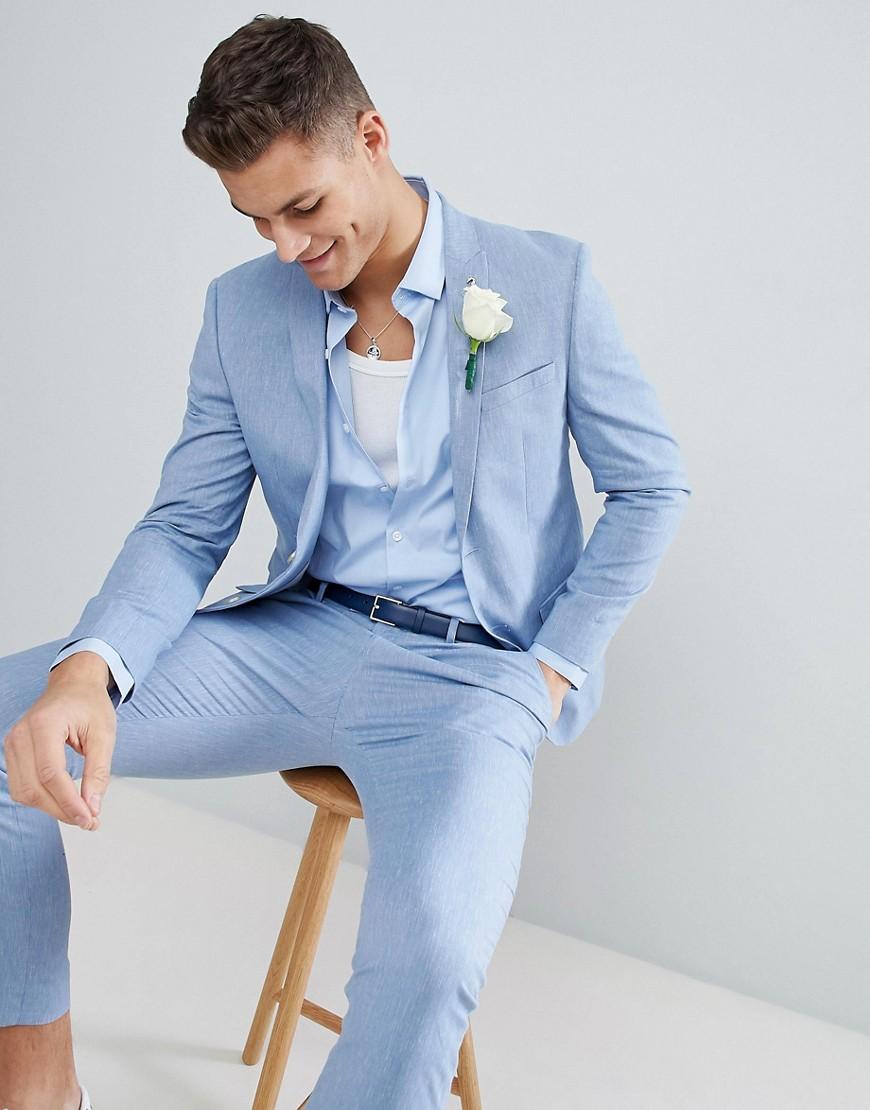 Veste De Costume De Mariage En Lin Bleu Clair