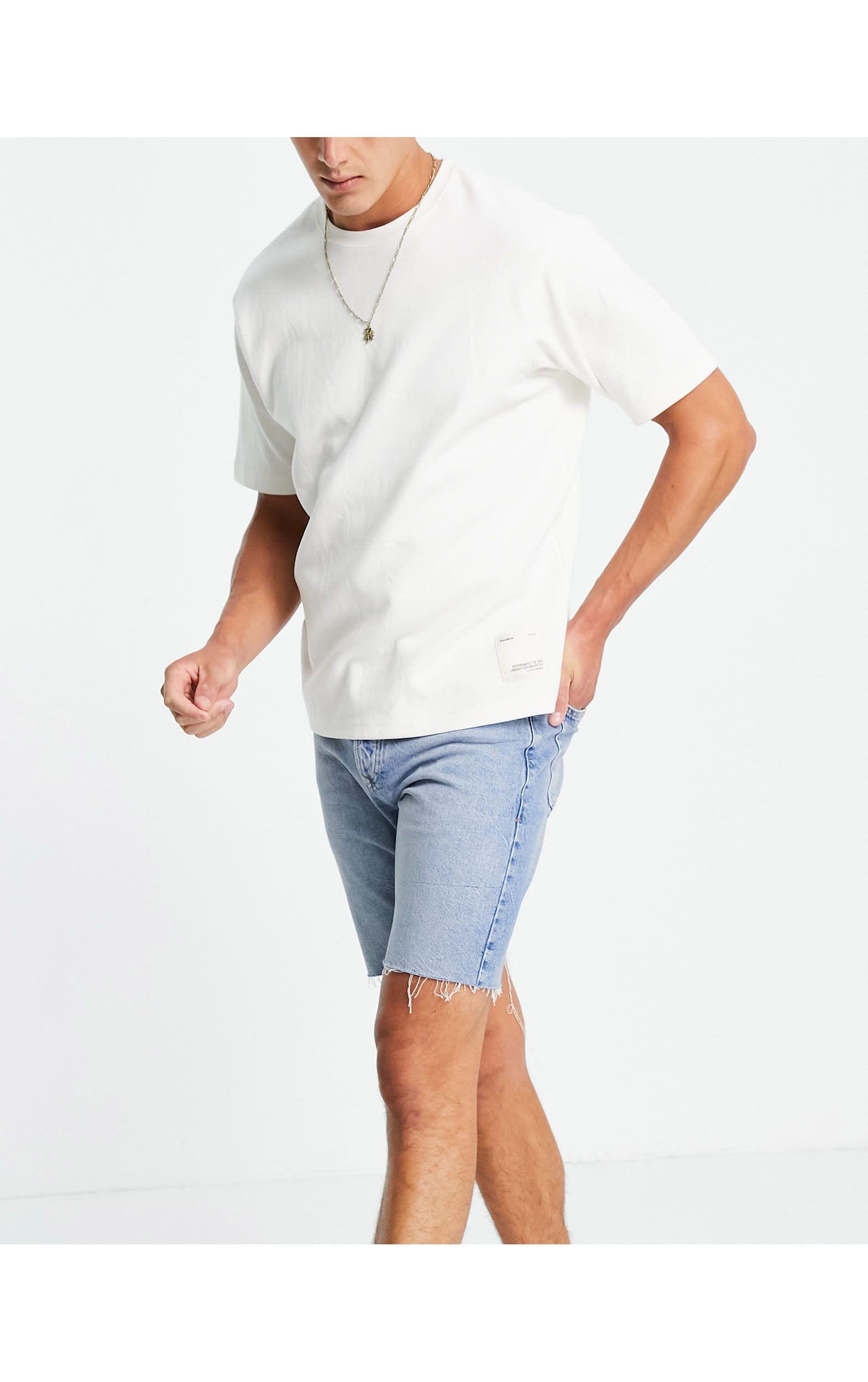 TOPMAN Slim Denim Shorts in Blue for 