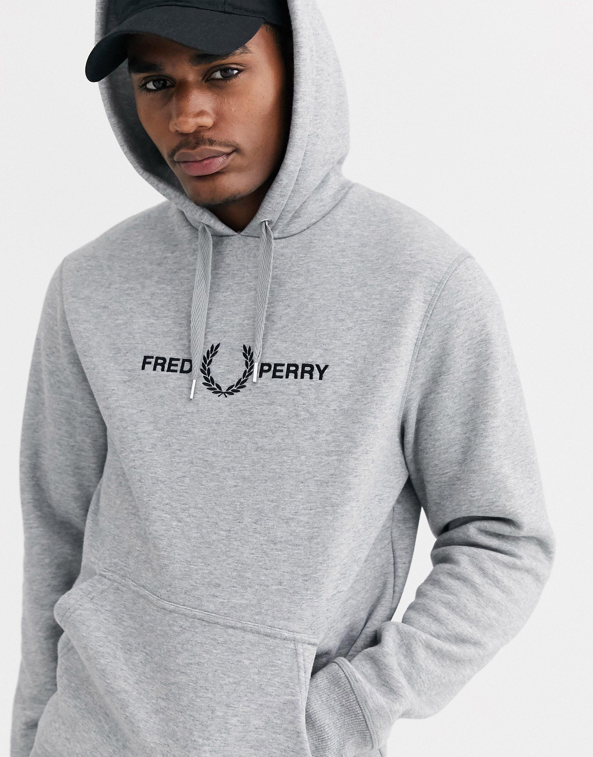 Fred Perry Embroidered Chest Logo Hoodie in Gray for Men - Lyst