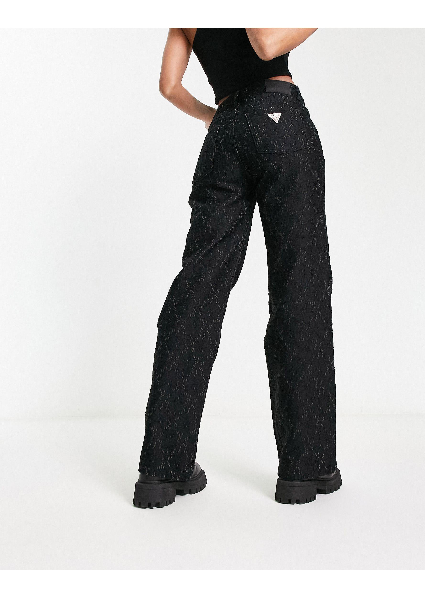 Guess Wide Leg Logo Jeans in Black Lyst Australia