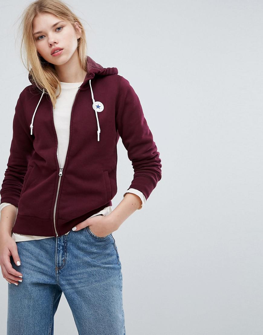 Converse Cotton Core Full-zip Hoodie In Berry in Red - Lyst
