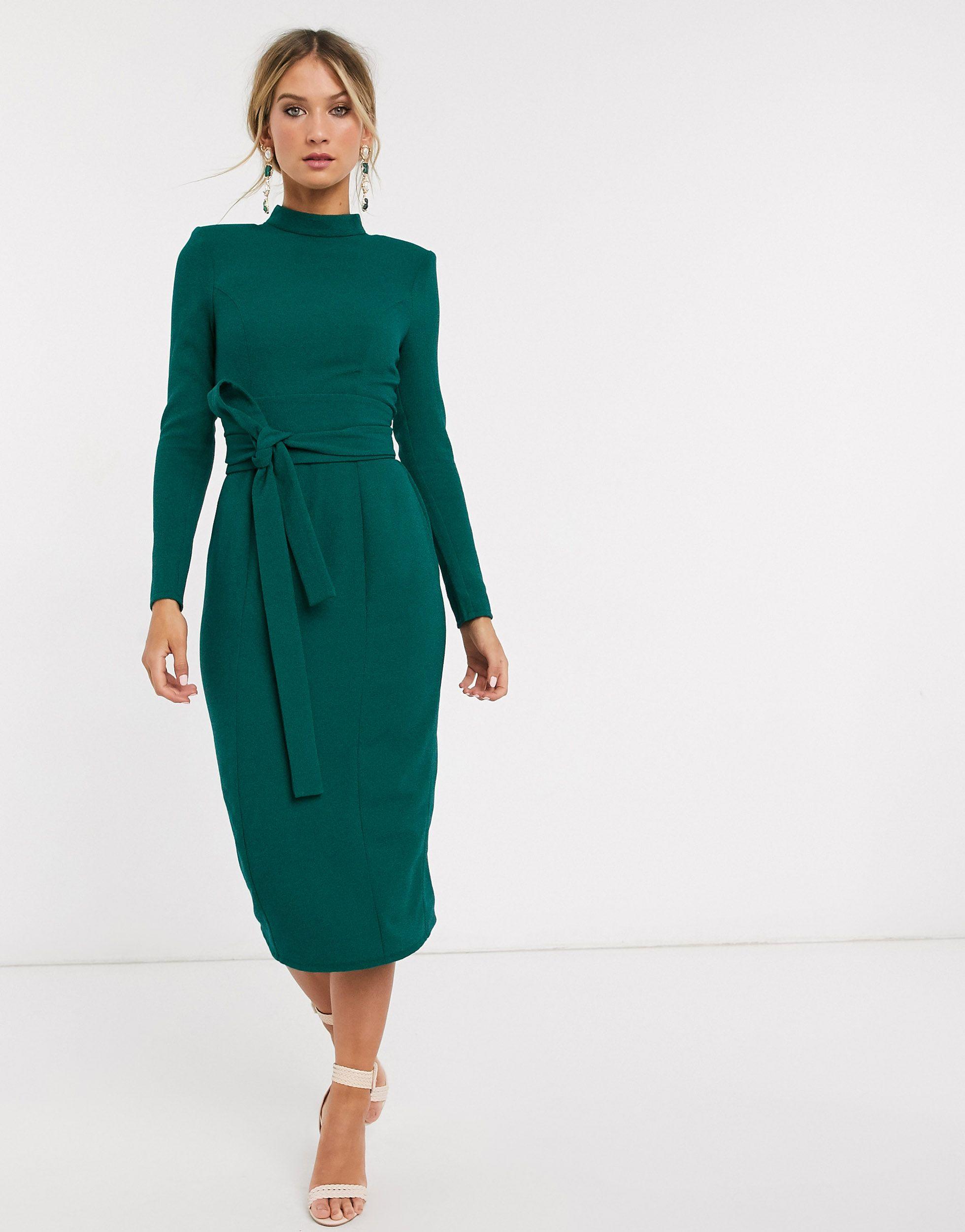 long sleeve midi dress green