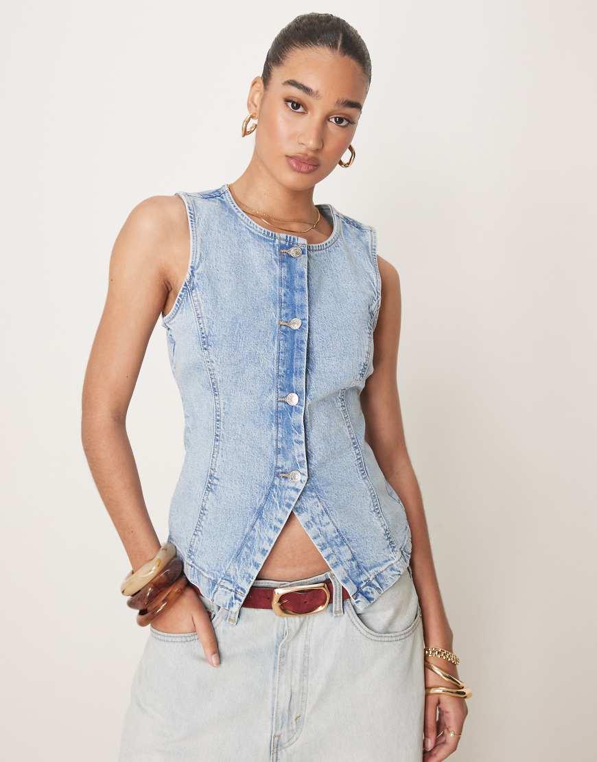 Gina Tricot Sleeveless Sculpted Denim Waistcoat in Blue Lyst UK
