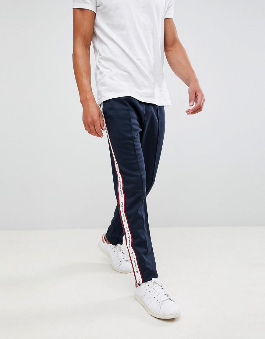 Abercrombie & Fitch Cotton Logo Side Tape Tricot Track Pant In Navy in Blue  for Men - Lyst