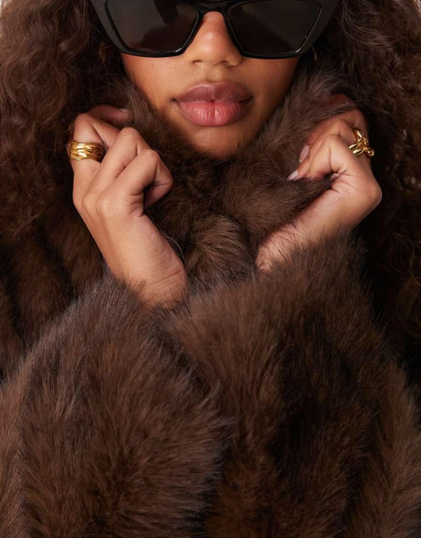 River Island Long Faux Fur Coat With Belt in Natural Lyst UK