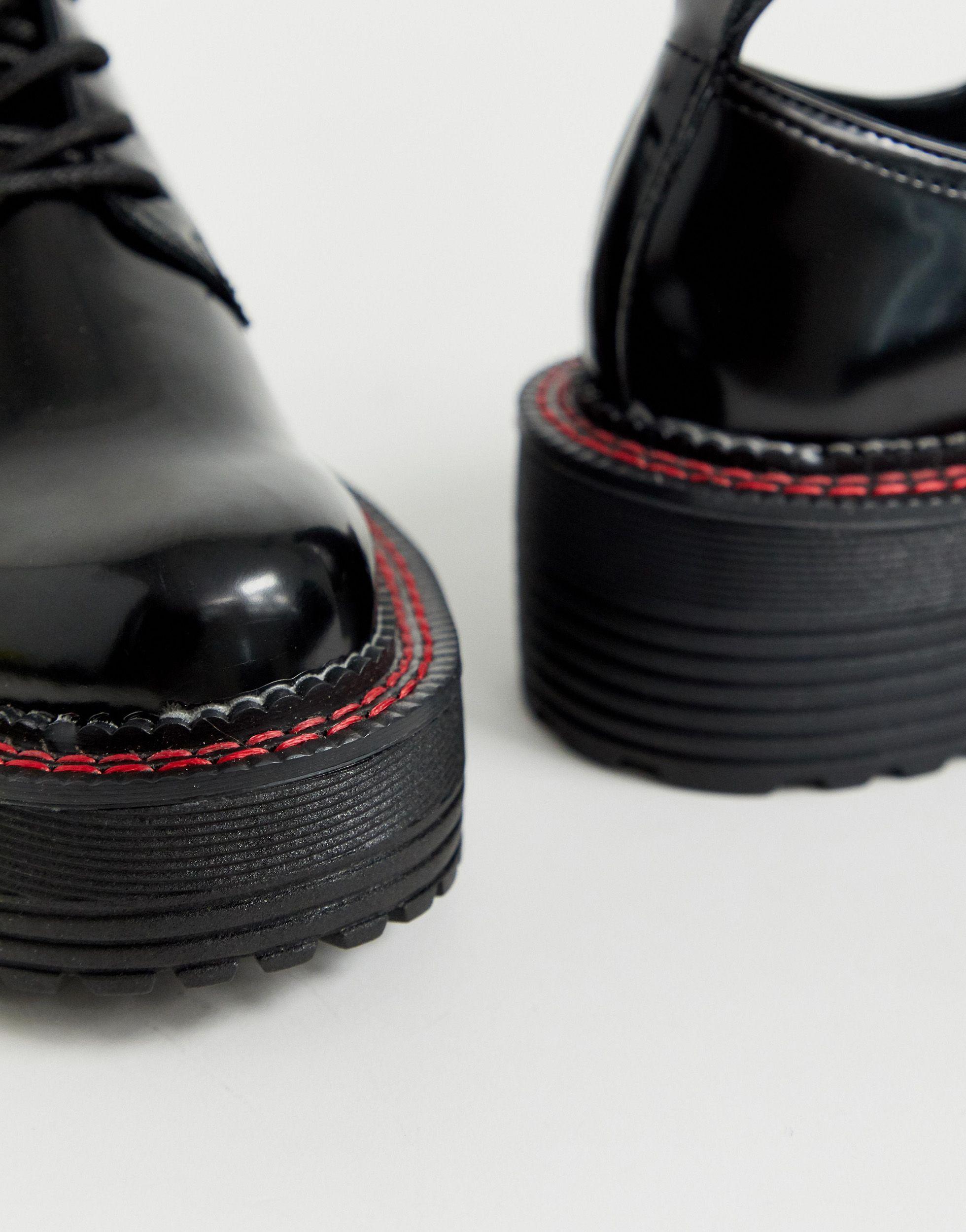 Bershka Chunky Sole Lace Up Shoe in Black | Lyst