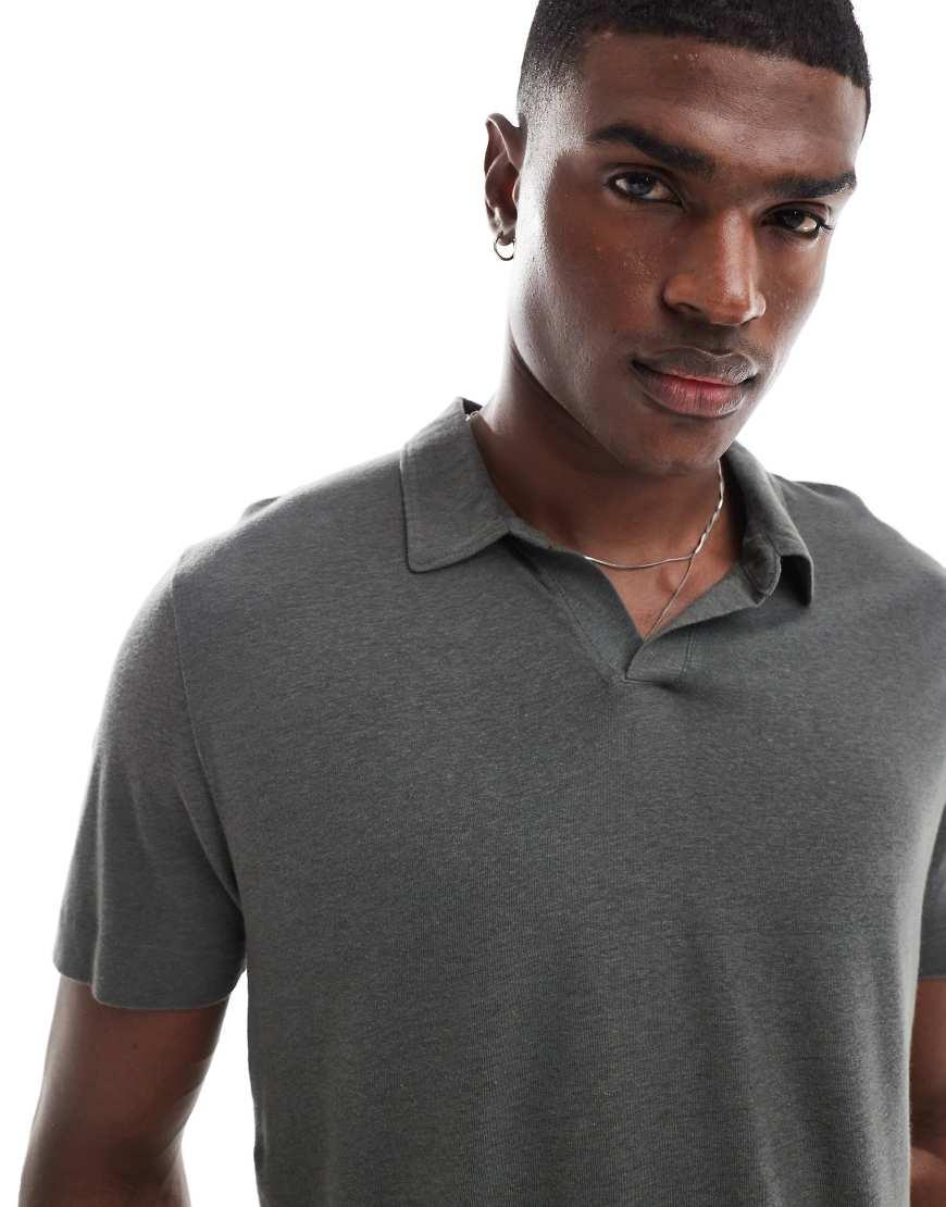 Abercrombie Fitch Slub Linen Open Collar Polo in Grey for Men Lyst UK