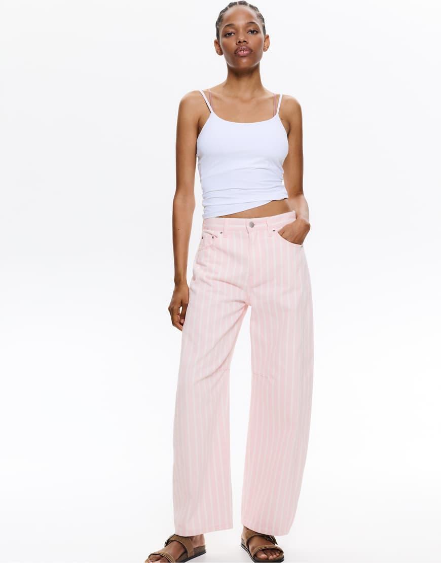 Pull&Bear Striped Balloon Leg Jeans in Pink Lyst UK