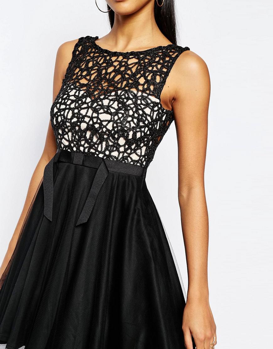 Lipsy Cutwork Lace Mini Prom Dress With Tulle Skirt in Black Lyst
