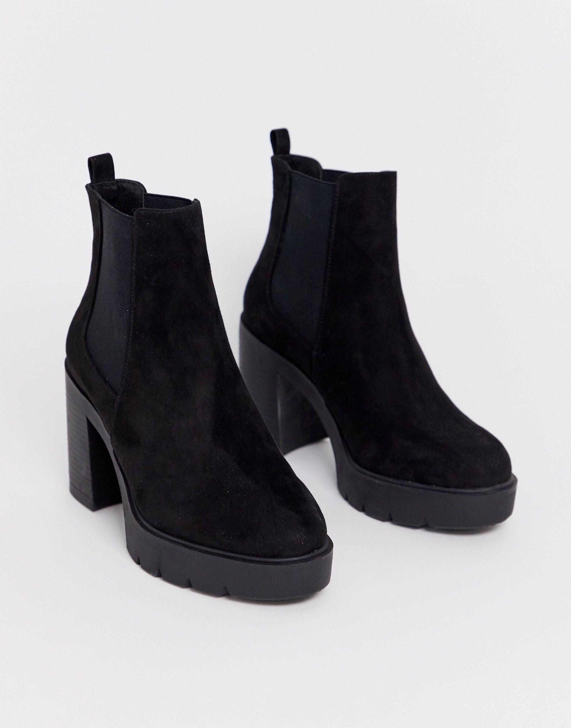 asos design wide fit elderberry chunky chelsea boots in black