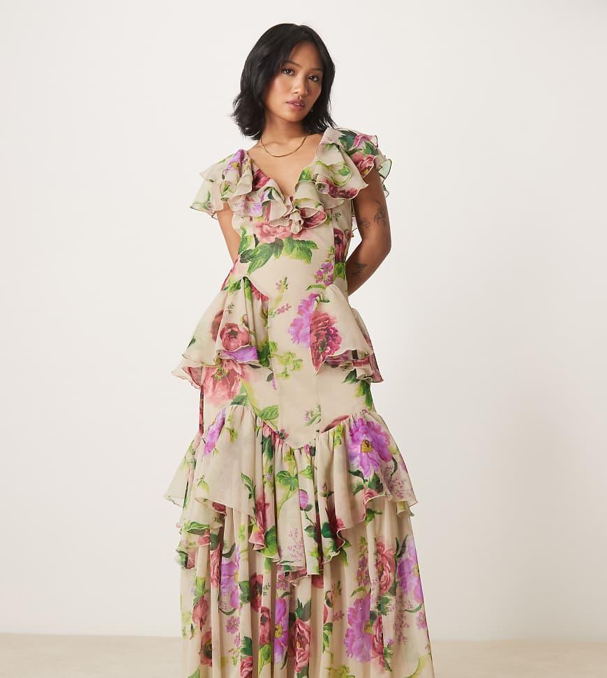 ASOS Asos Design Petite Scoop Neck Flutter Sleeve Ruffle Tiered