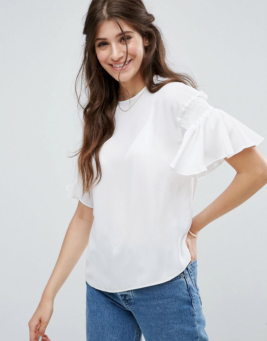 ASOS Synthetic Asos Ruffle Sleeve Tee in White - Lyst