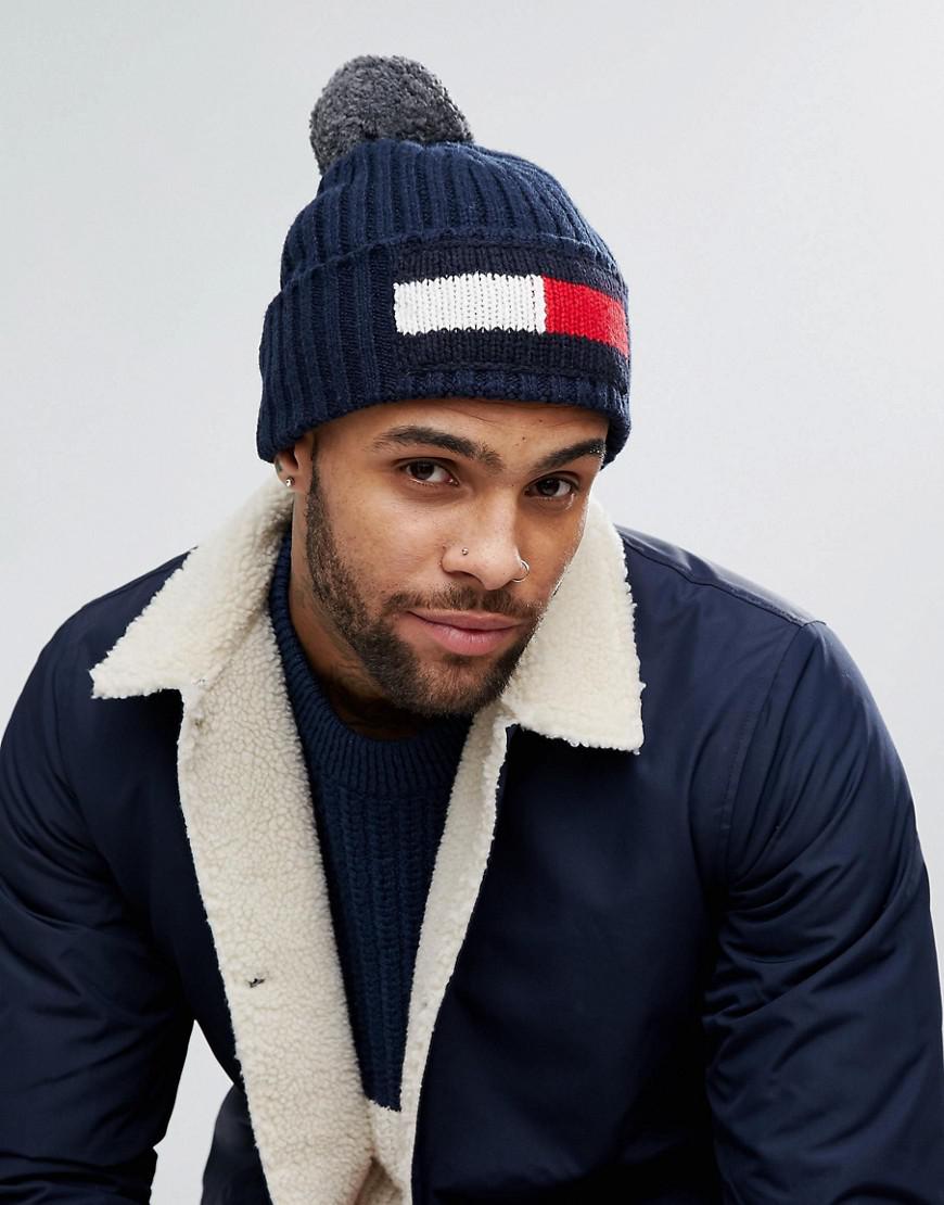Tommy Hilfiger Synthetic Flag Bobble Beanie In Navy in Blue for Men - Lyst