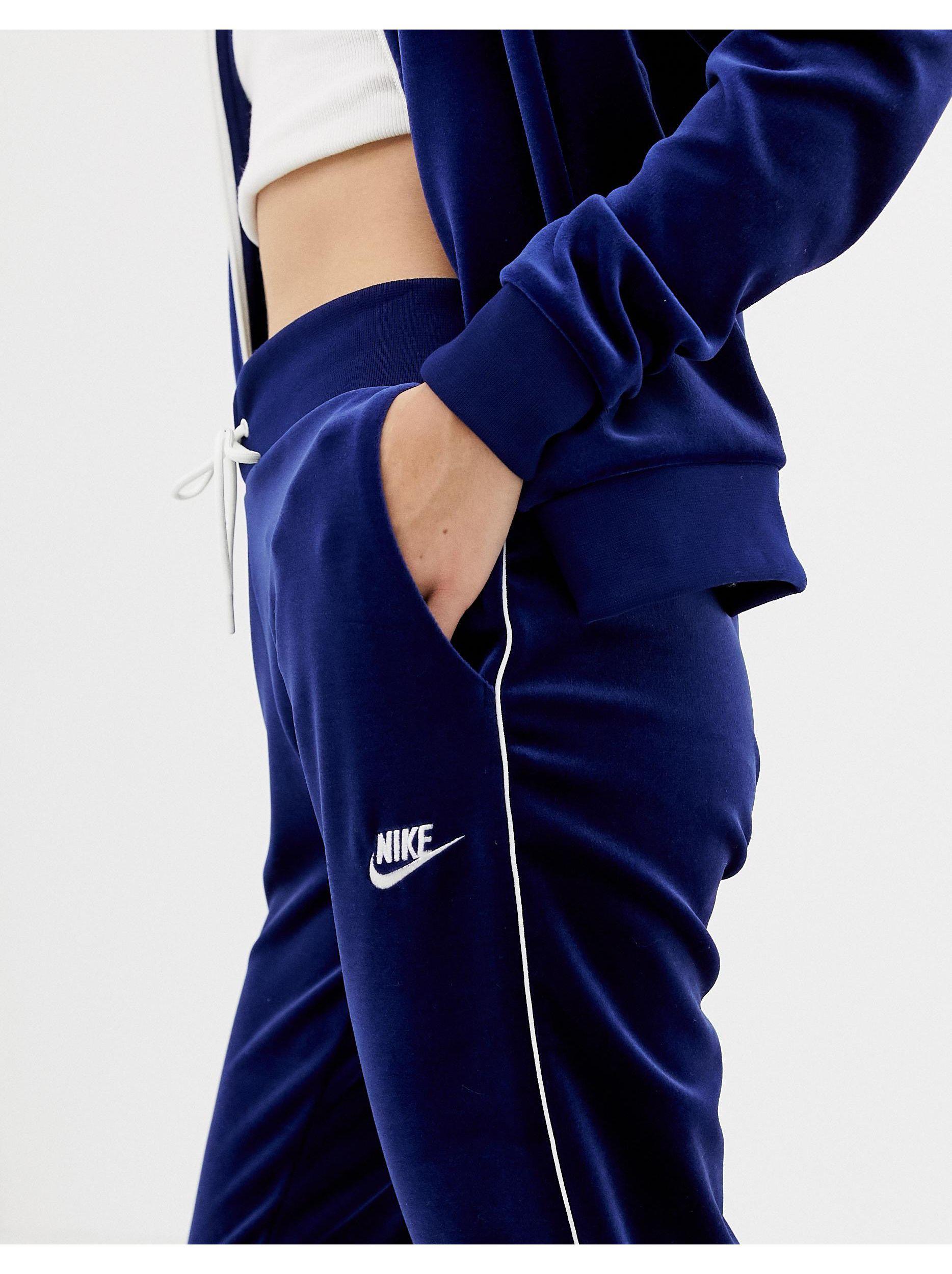 Nike Cotton Velour Zip Thru Tracksuit Bottoms in Blue | Lyst UK