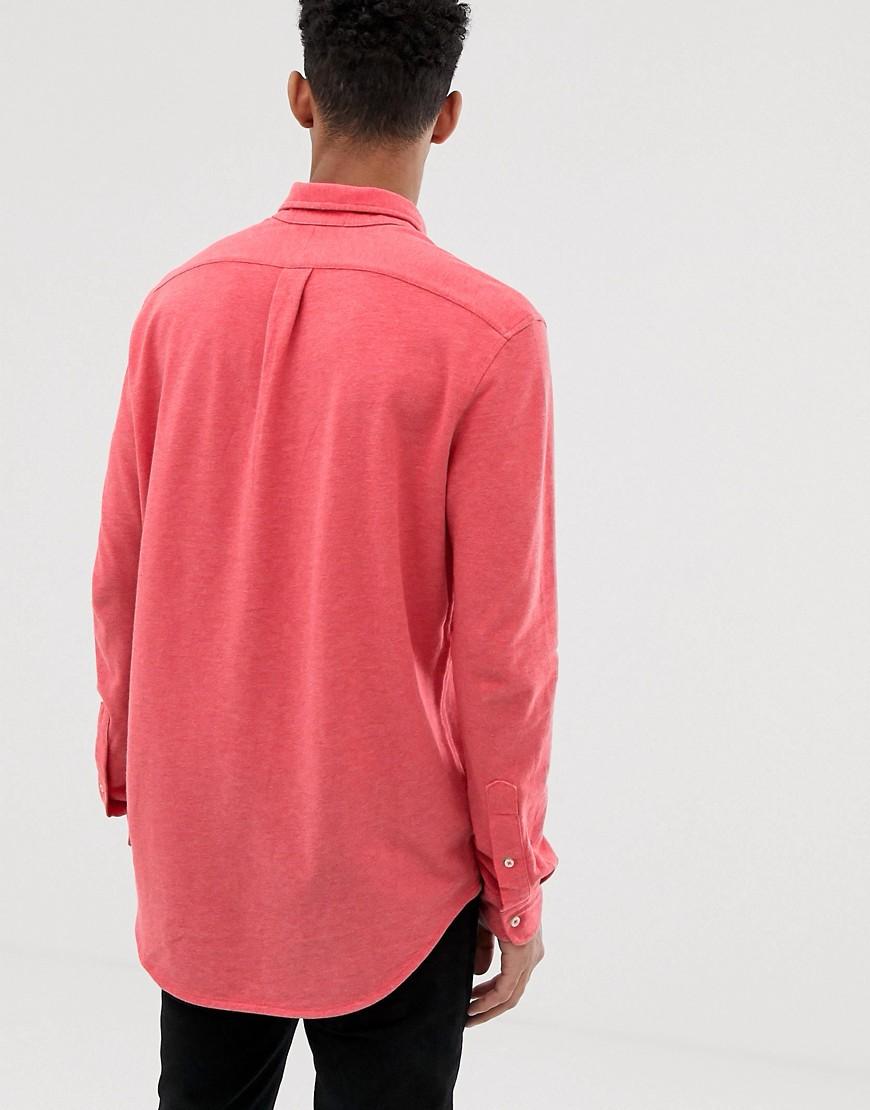 polo ralph lauren slim fit pique shirt player logo button down in grey marl