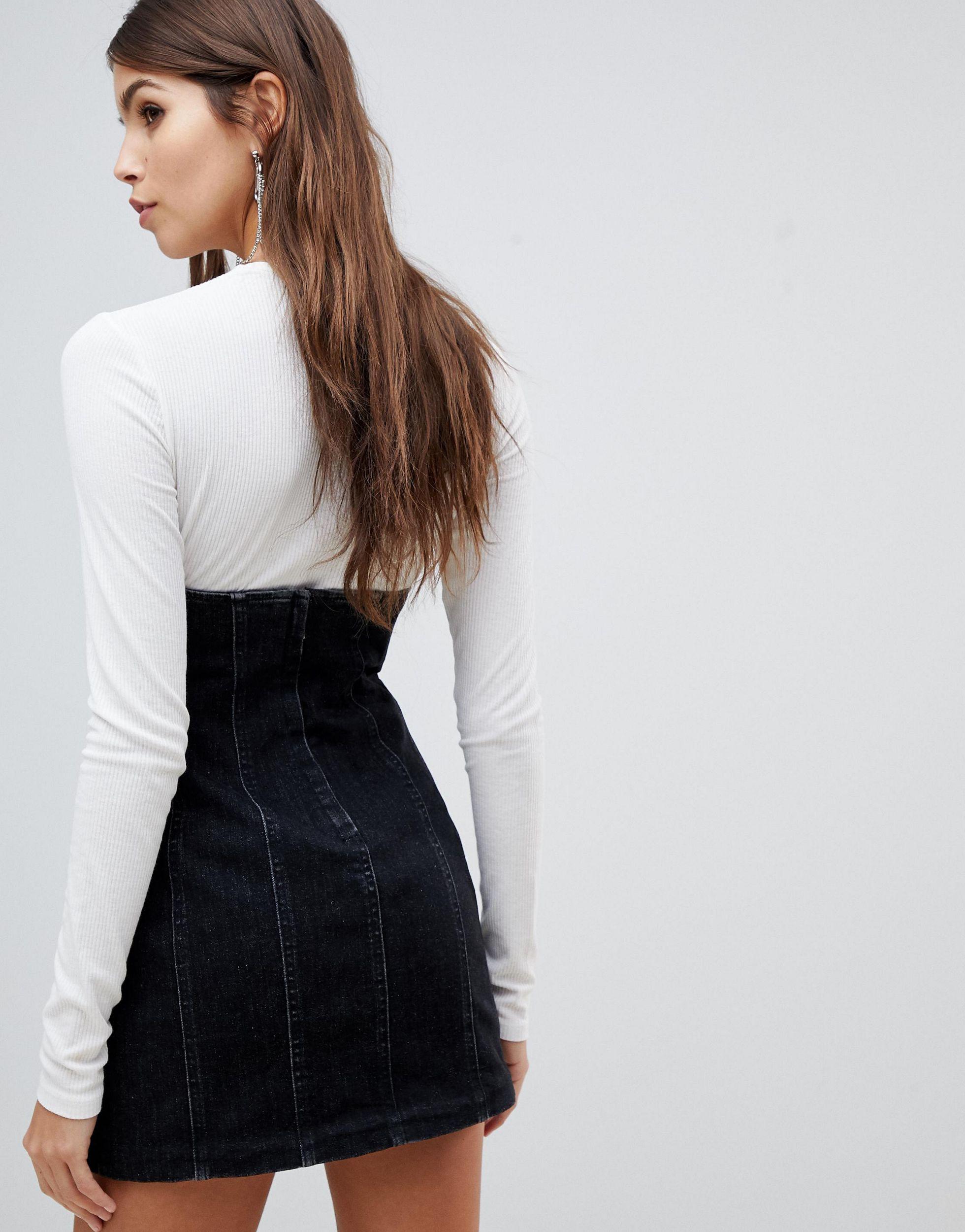 Miss Sixty High Waisted Corset Detail Denim Skirt in Black