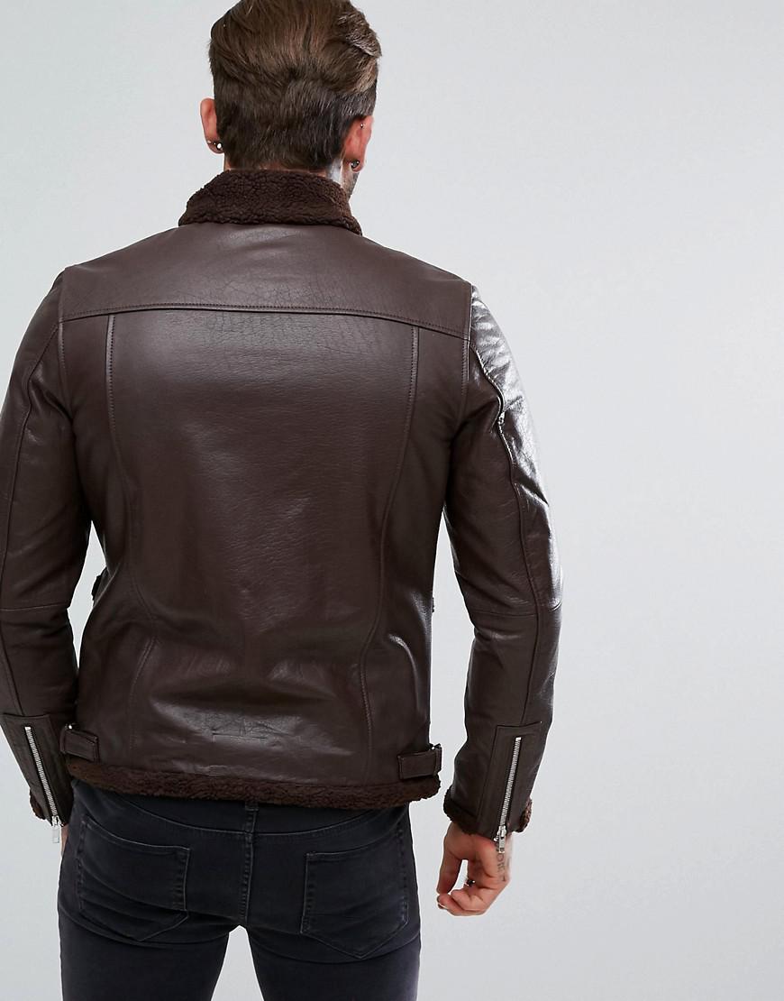 borg lined leather jacket mens