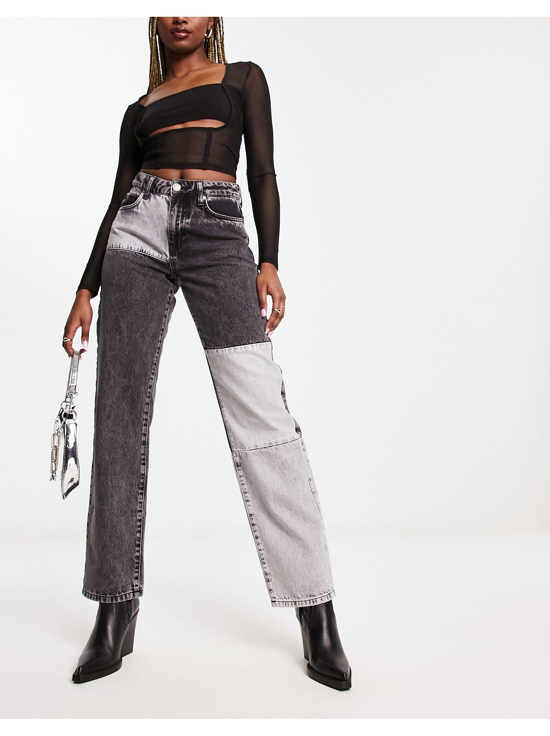 Sixth June Straight Leg Patchwork Jeans in White | Lyst