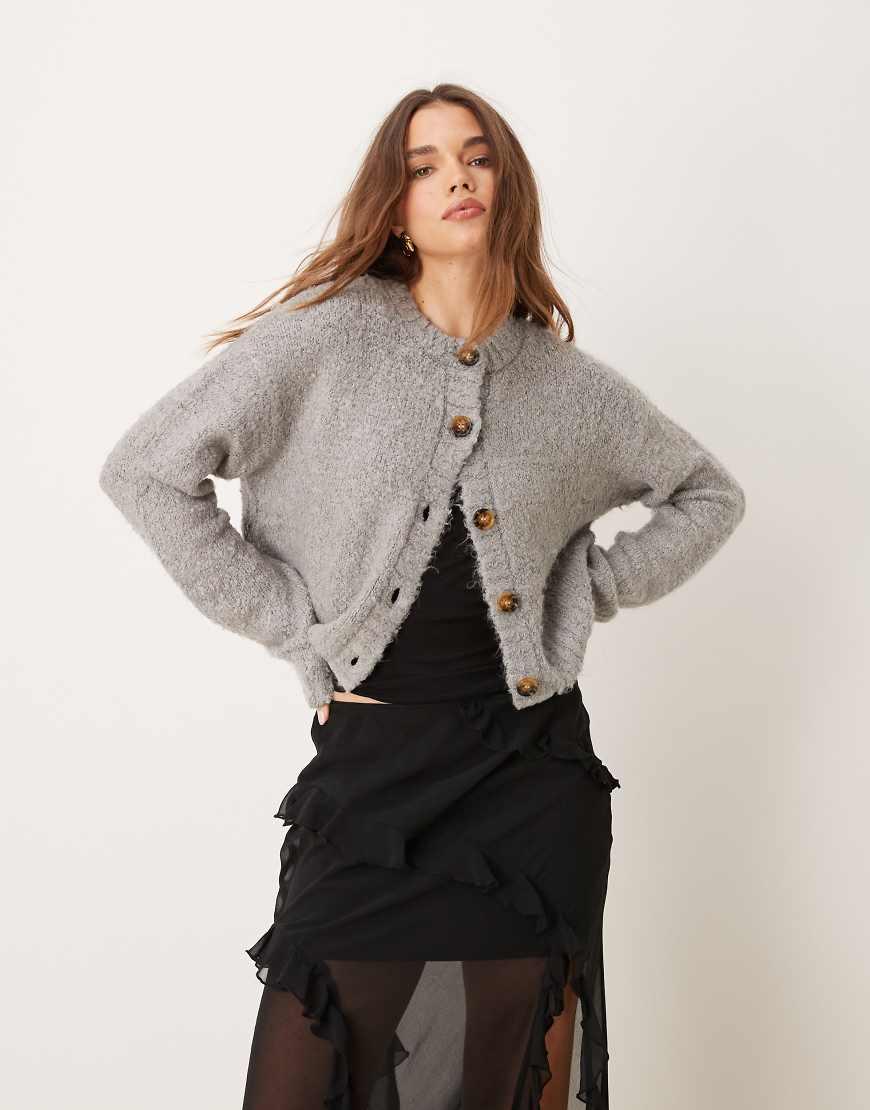 Glamorous Chunky Boxy Crop Knit Cardigan in Grey Lyst UK