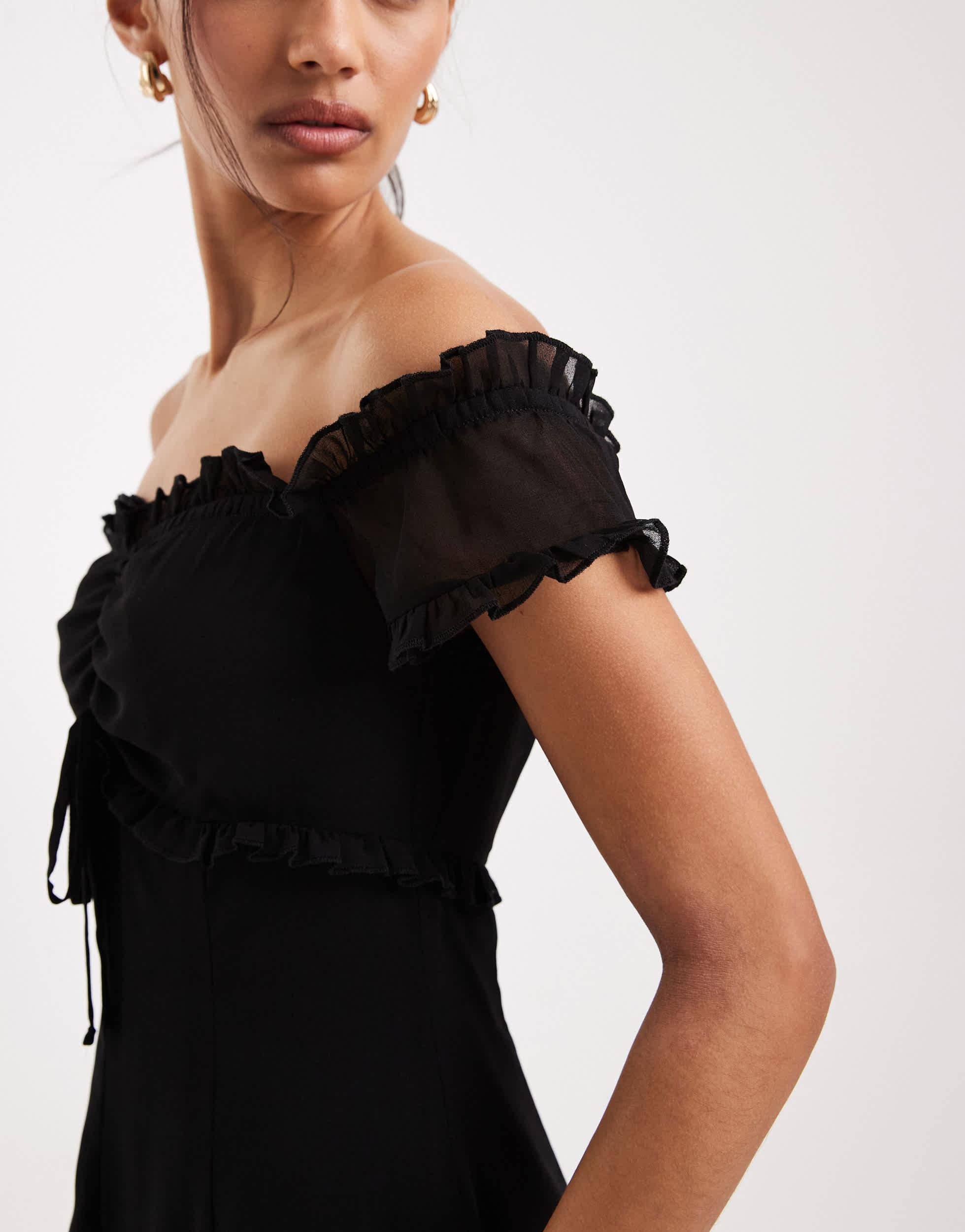 motel off shoulder dress - DARK GREY STRIPE - L
