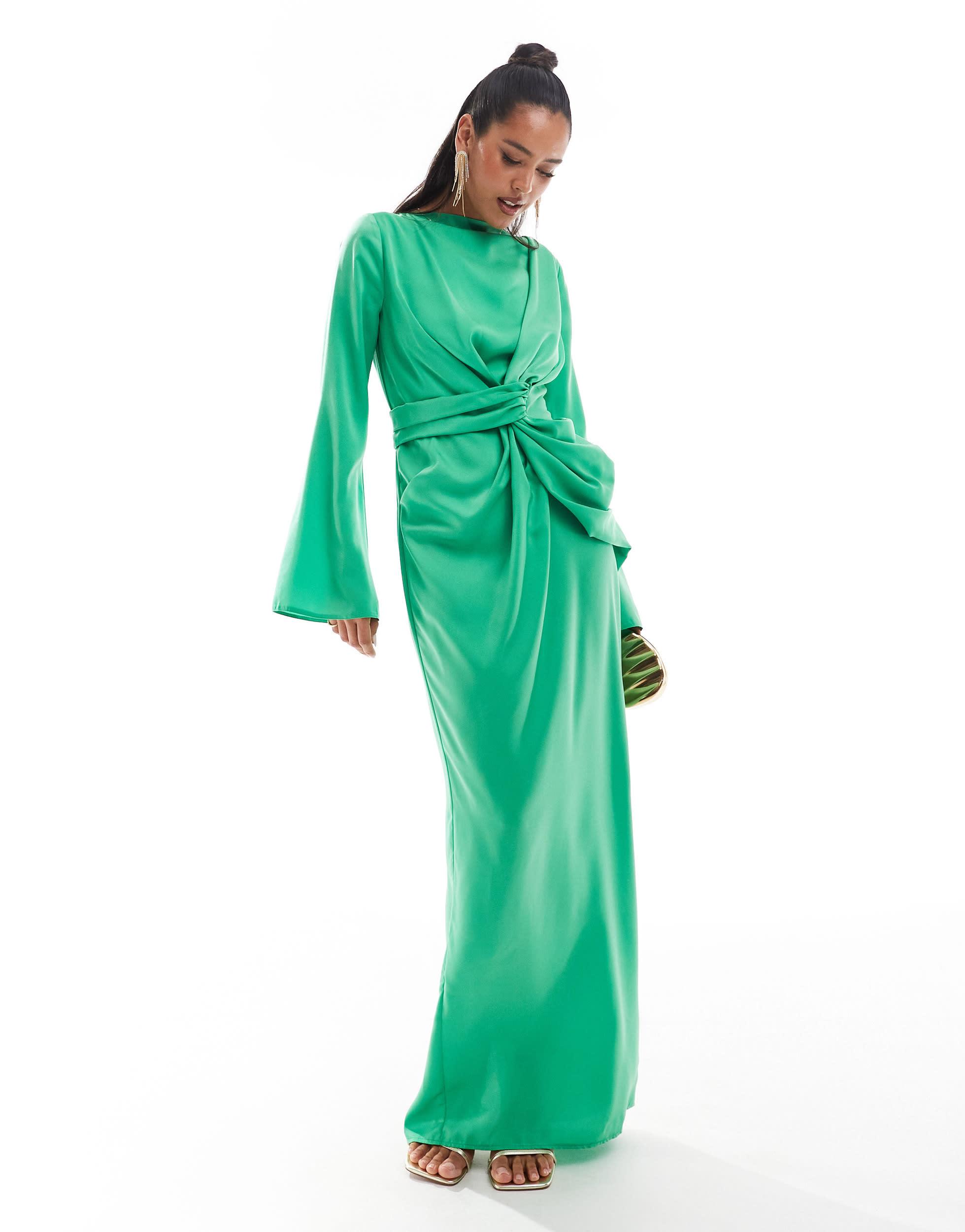green emerald velvet dress Alejandra Alonso Rojas Twist Front Dress in Kelly Green 0