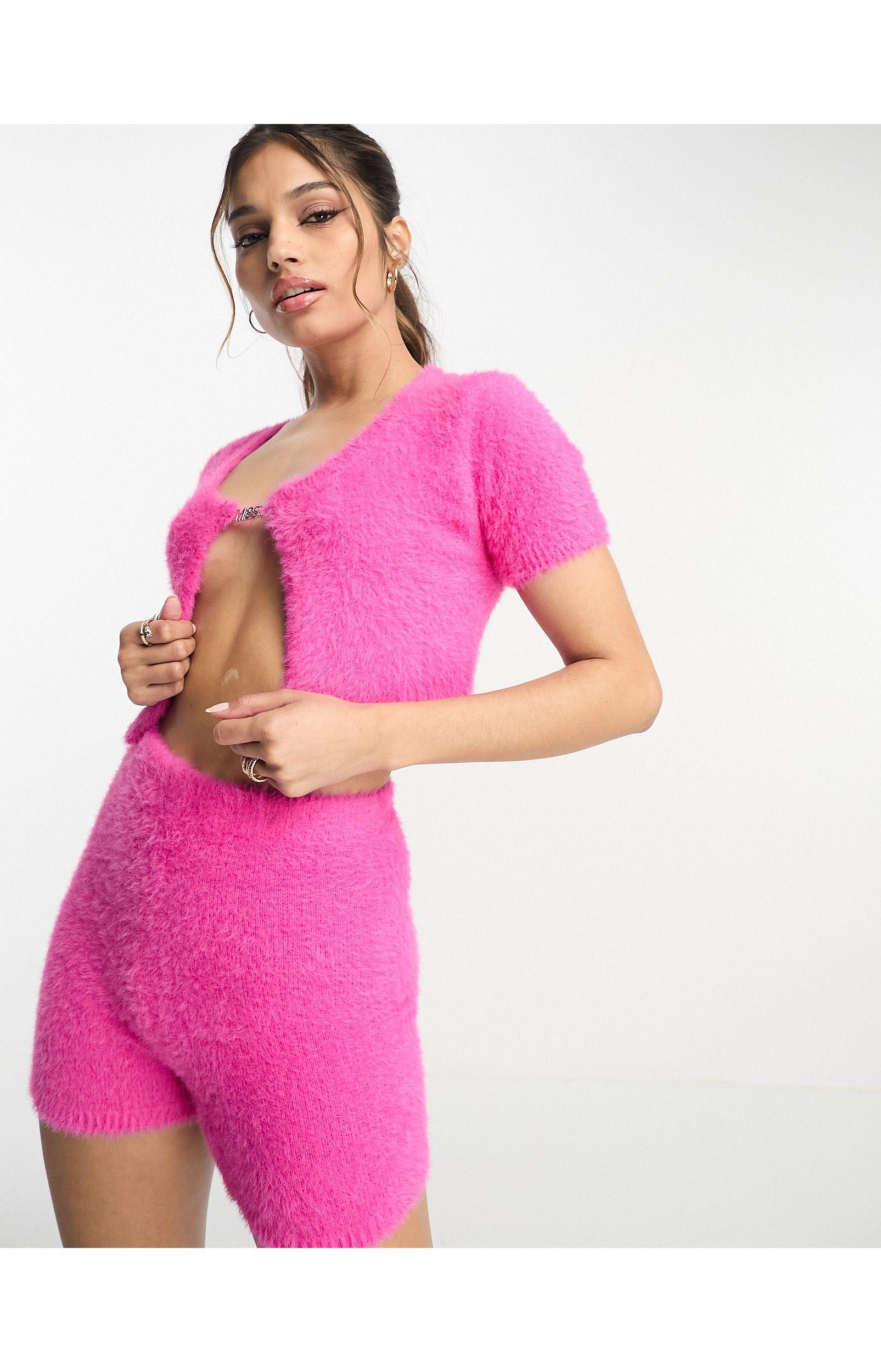 Missy Empire Fluffy Crop Top Co-ord in Pink | Lyst UK