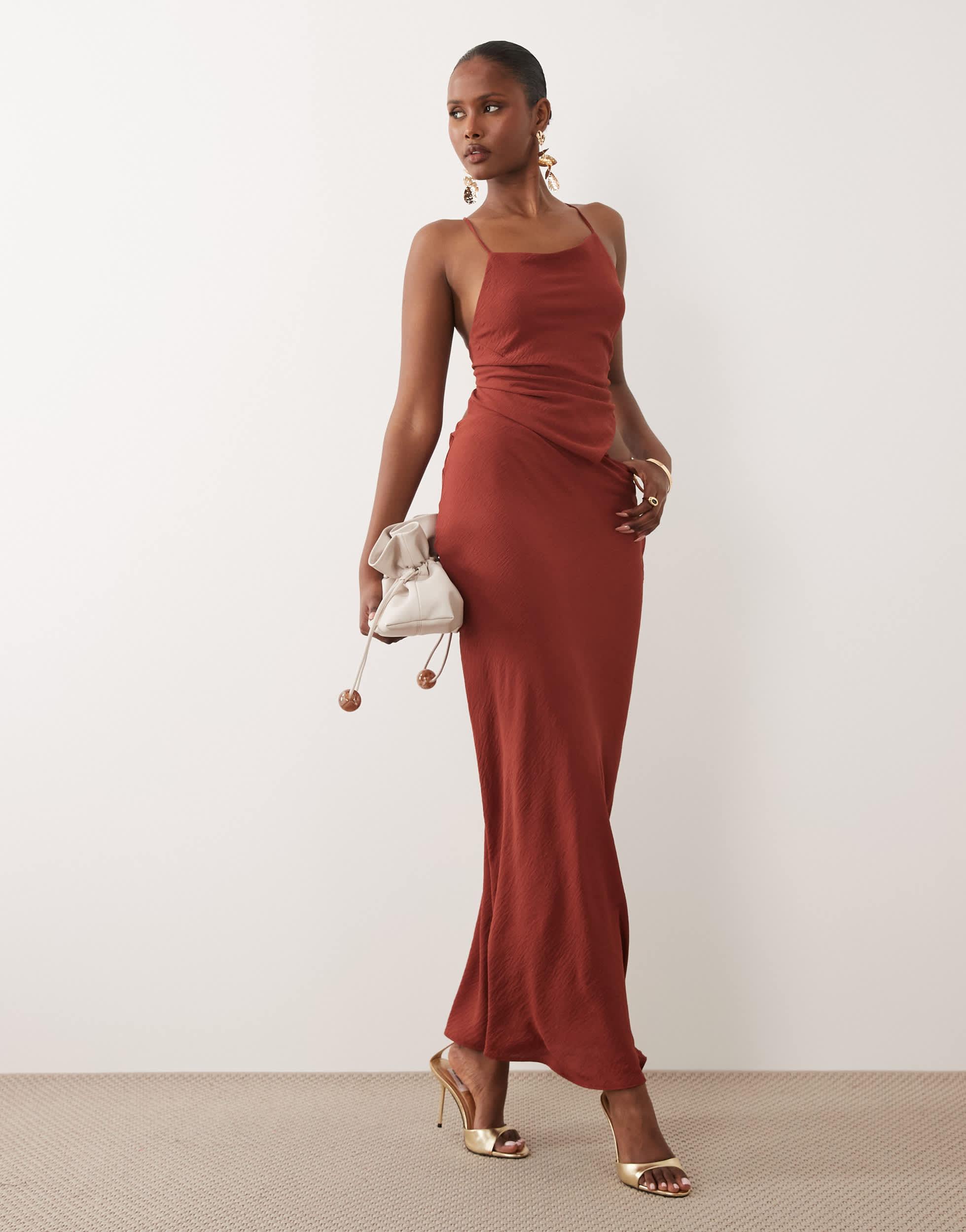 green emerald velvet dress Rent ASOS DESIGN Cupped Ruched High Split Satin Maxi Dress In Teal