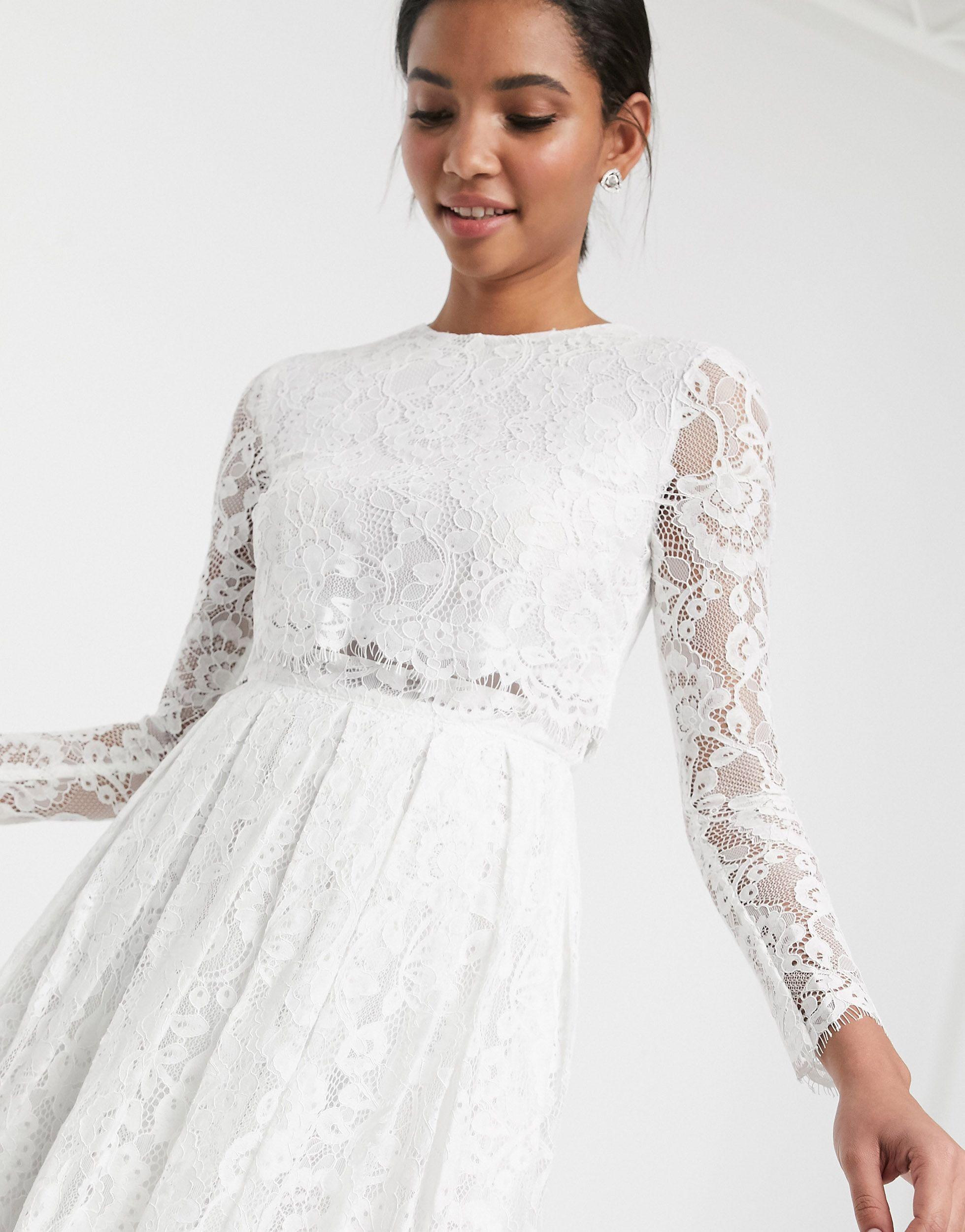 ASOS Grace Crop Top Bruidsjurk Van Kant in het Wit Lyst NL