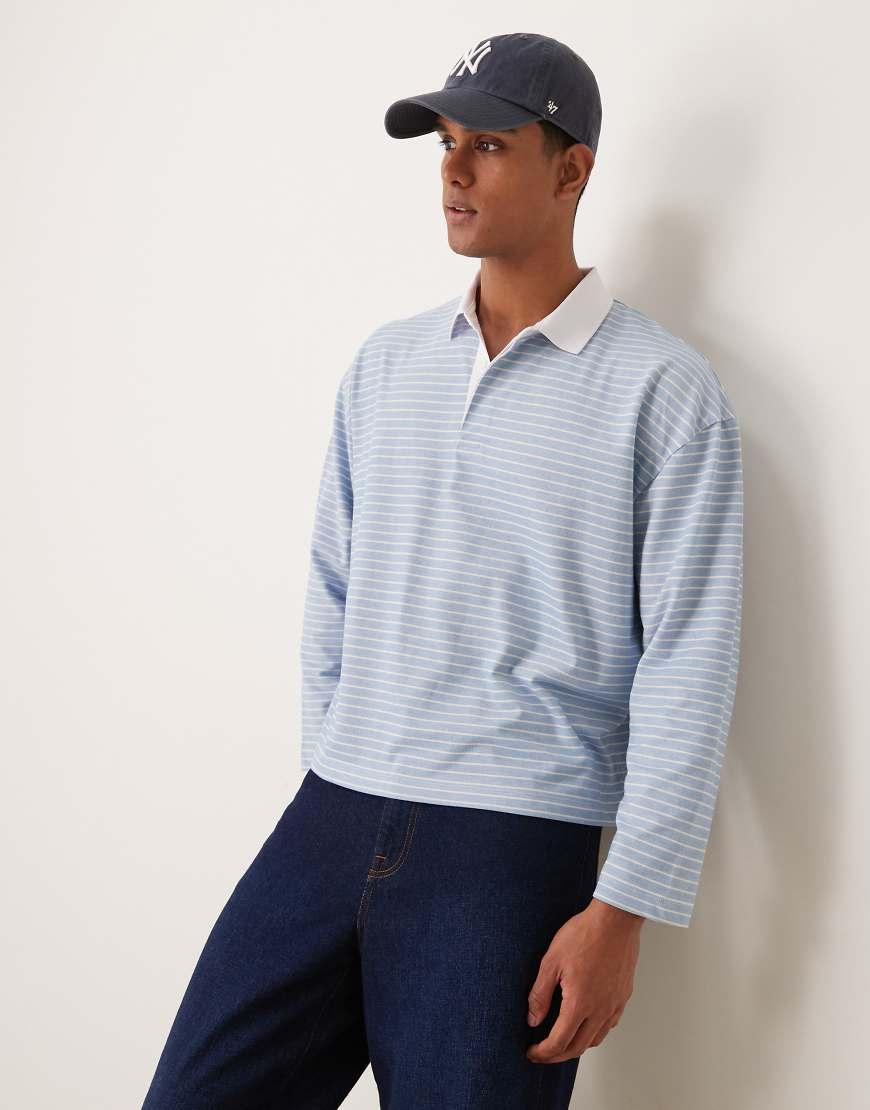 ASOS Oversized Boxy Long Sleeve Polo in Blue for Men Lyst UK