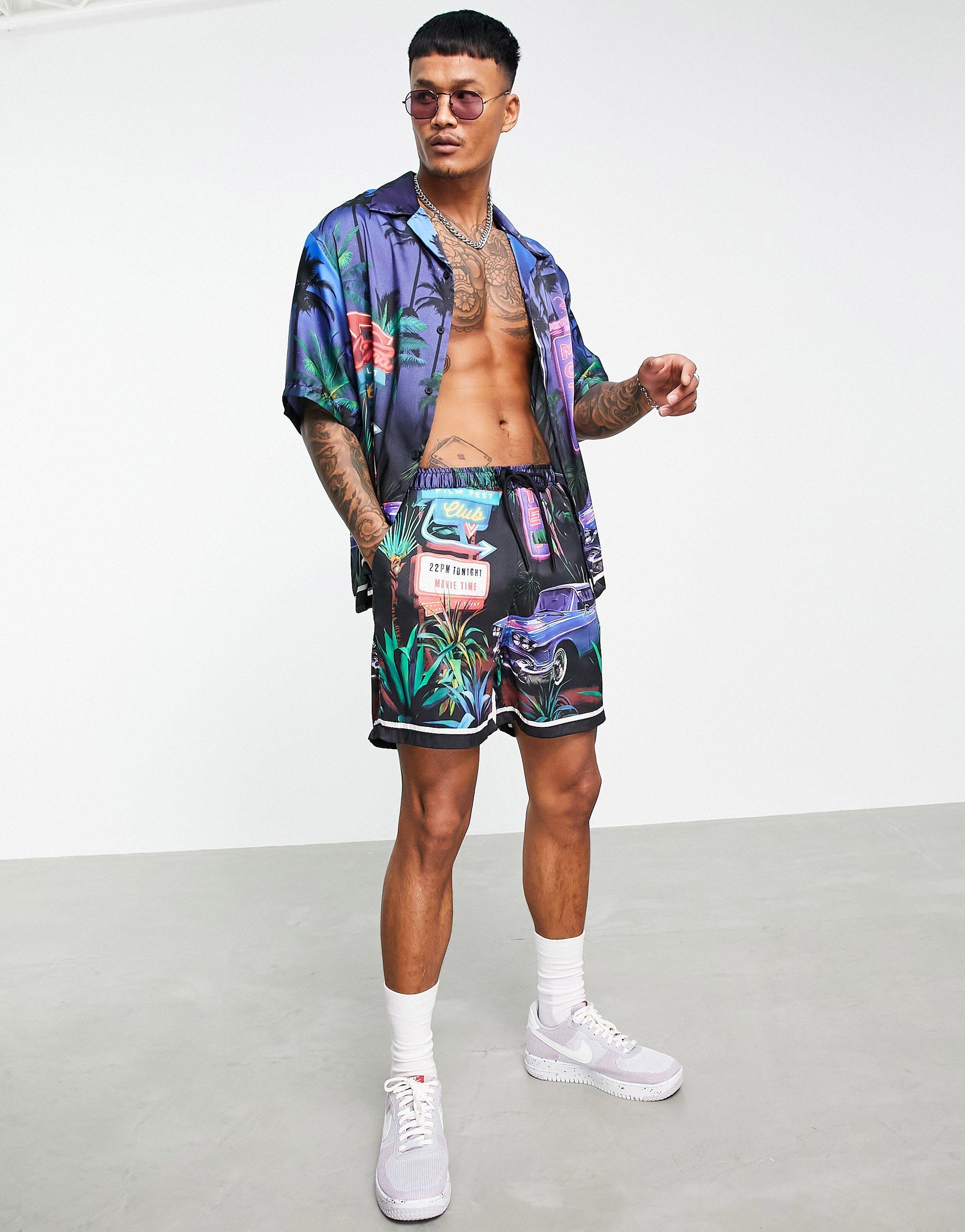 Bershka Co-ord Shorts With Motel Print in Black for Men | Lyst Australia