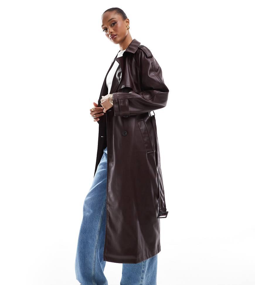 Asos Design Leather Look Trench Asos Design Funnel Neck Leather