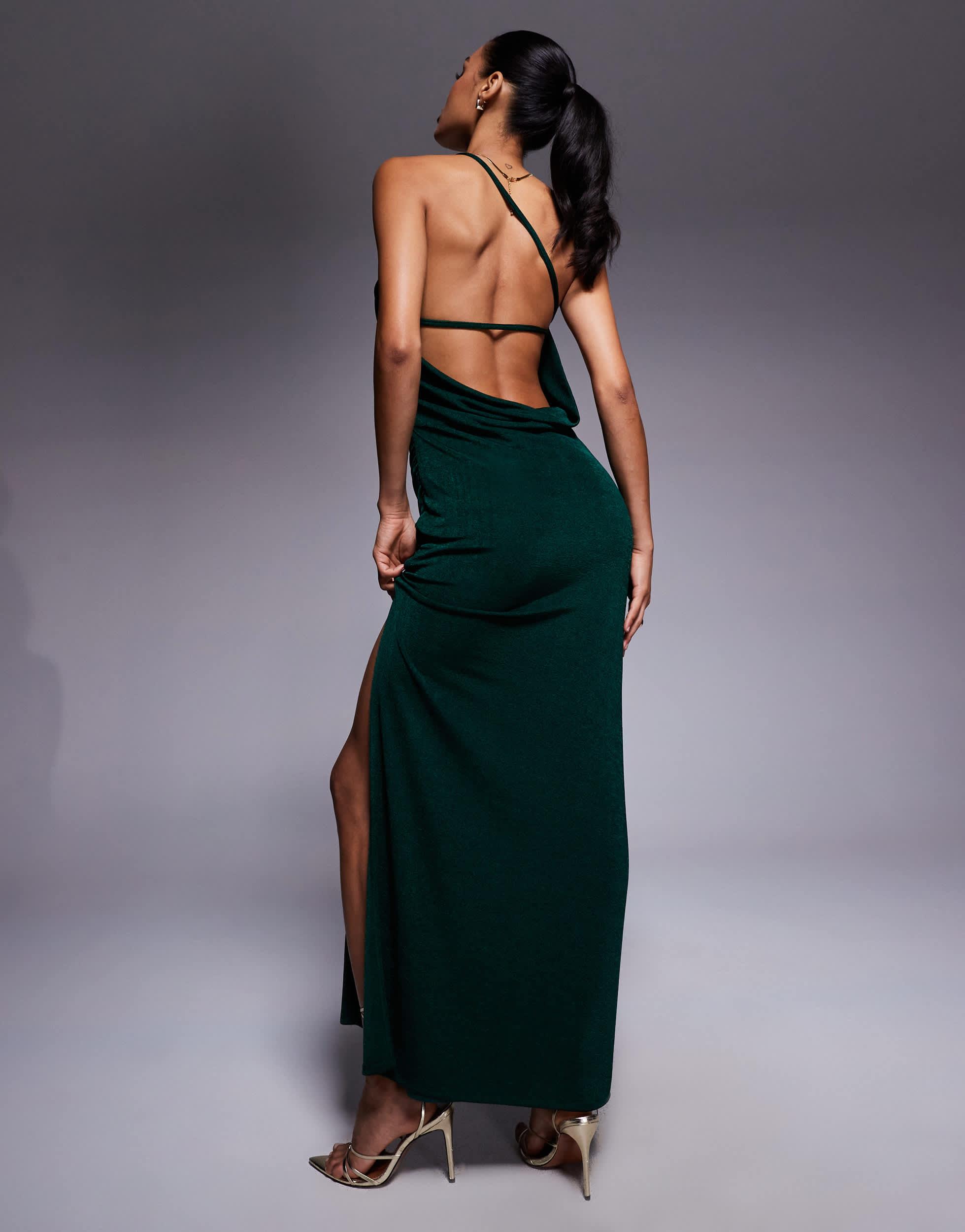 strapless open back dress Taupe Knit Crochet Lace Sheer Sleeveless Halter Neck Open Back Maxi Dress  /3-2-1