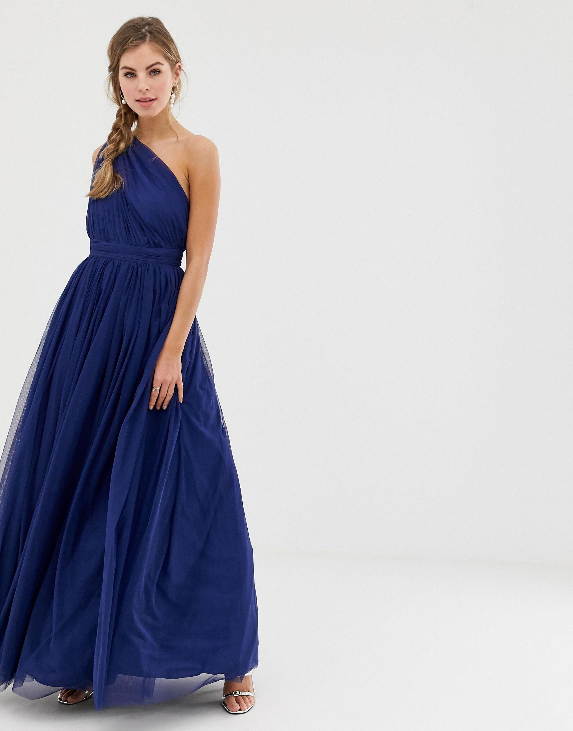 ASOS Tulle One Shoulder Maxi Dress in Blue | Lyst