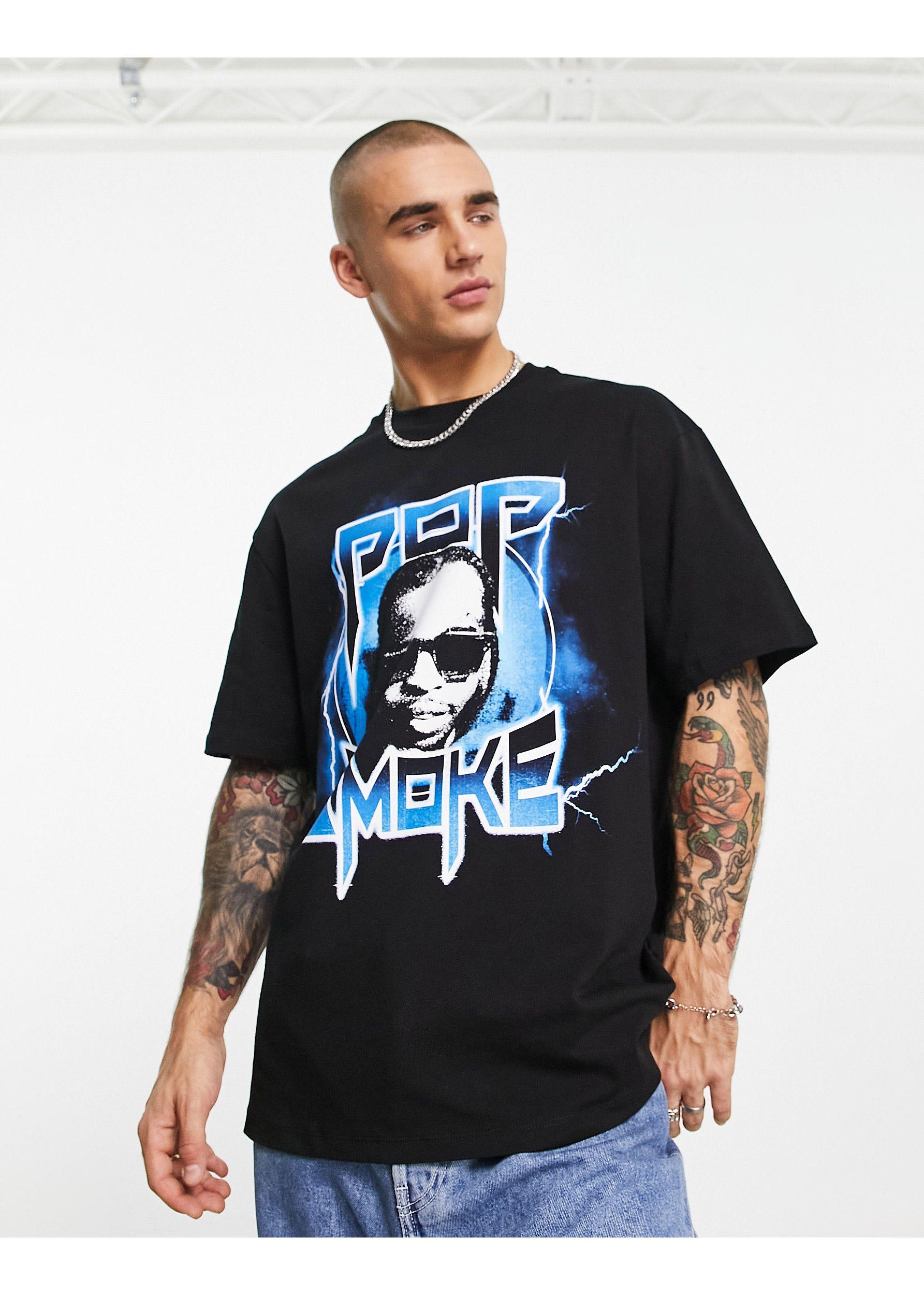 Bershka Pop Smoke Graphic T-shirt in Blue for Men | Lyst