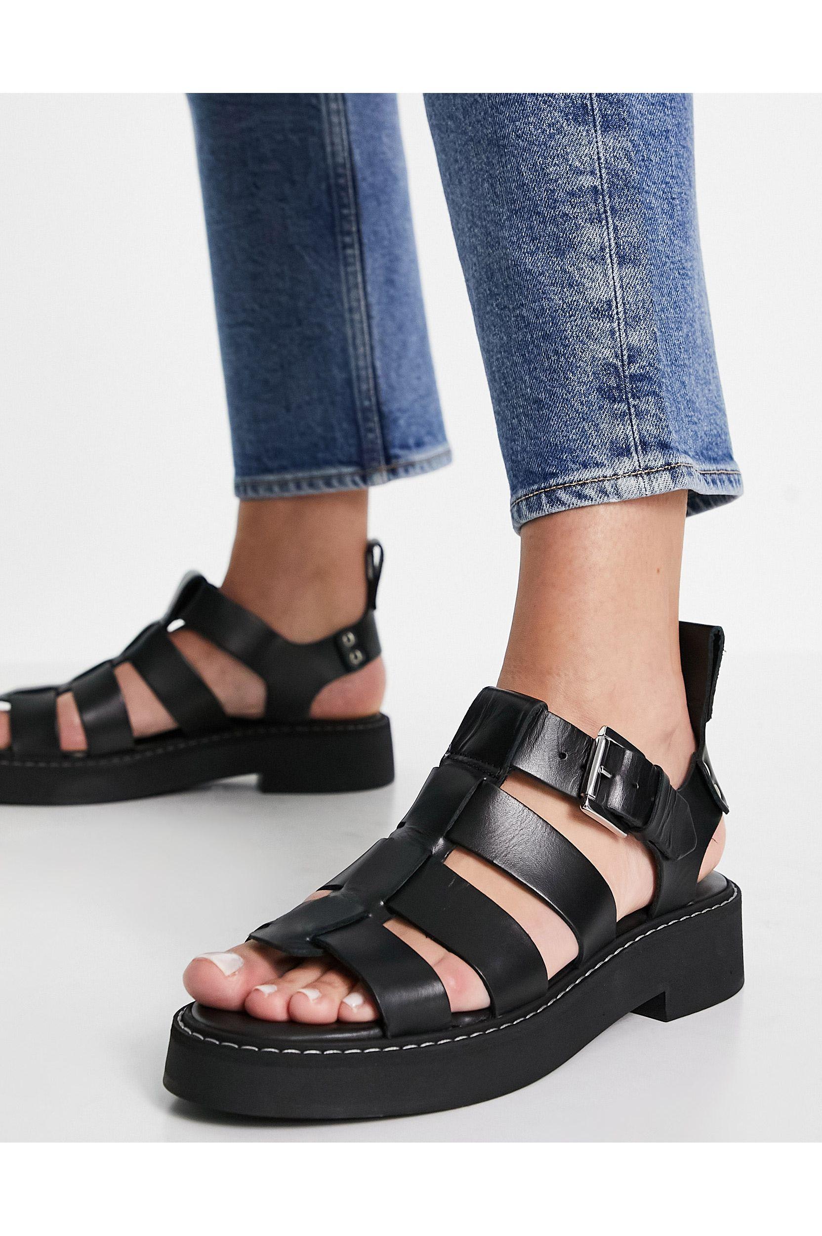 Other Stories Leather Chunky Sandals in Black | Lyst