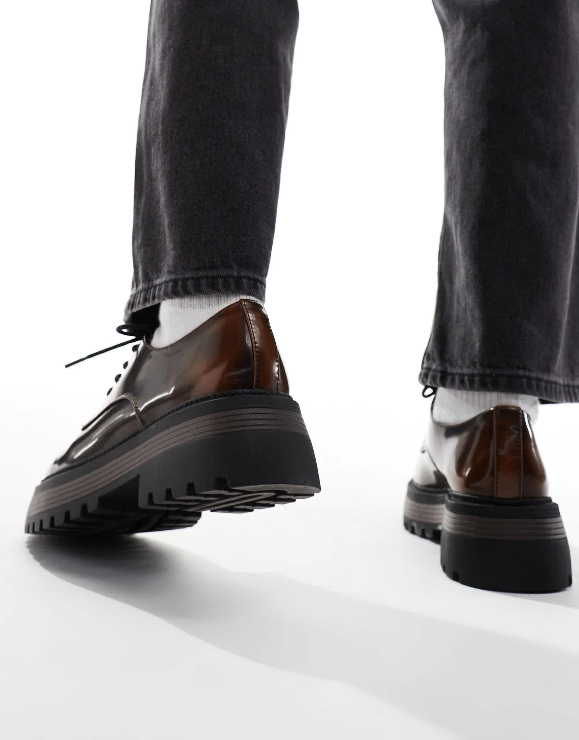 ASOS Chunky Lace Up Derby Shoes in Black for Men | Lyst