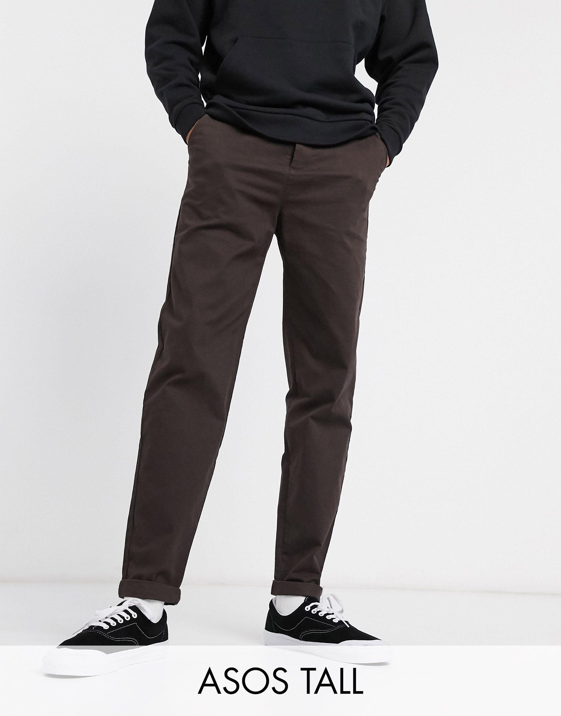 ASOS Cotton Tall Relaxed Skater Chinos in Brown (Black) for Men - Lyst