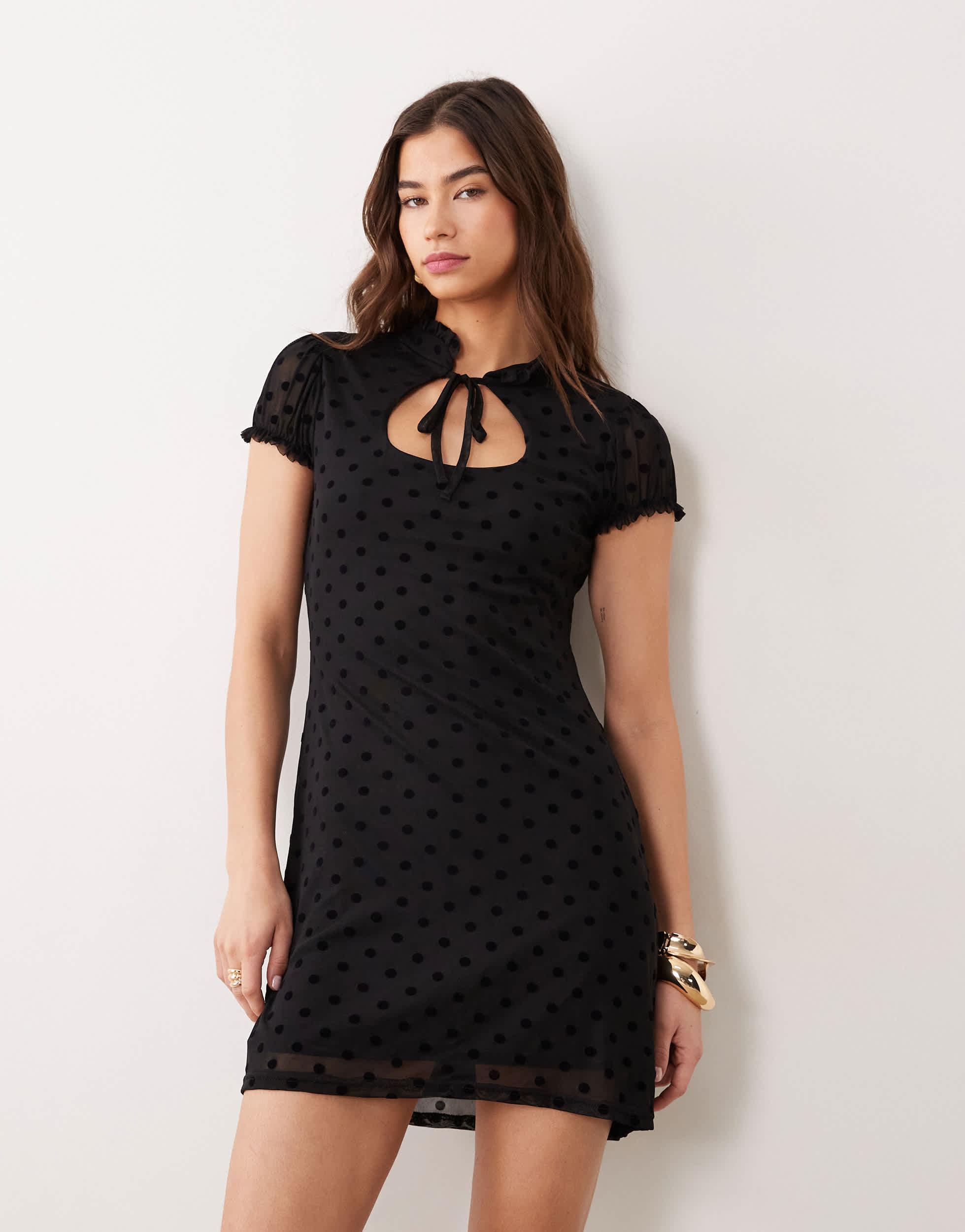 miss selfridge black mesh dress Miss Selfridge Petite lace and chiffon mix mini dress in black