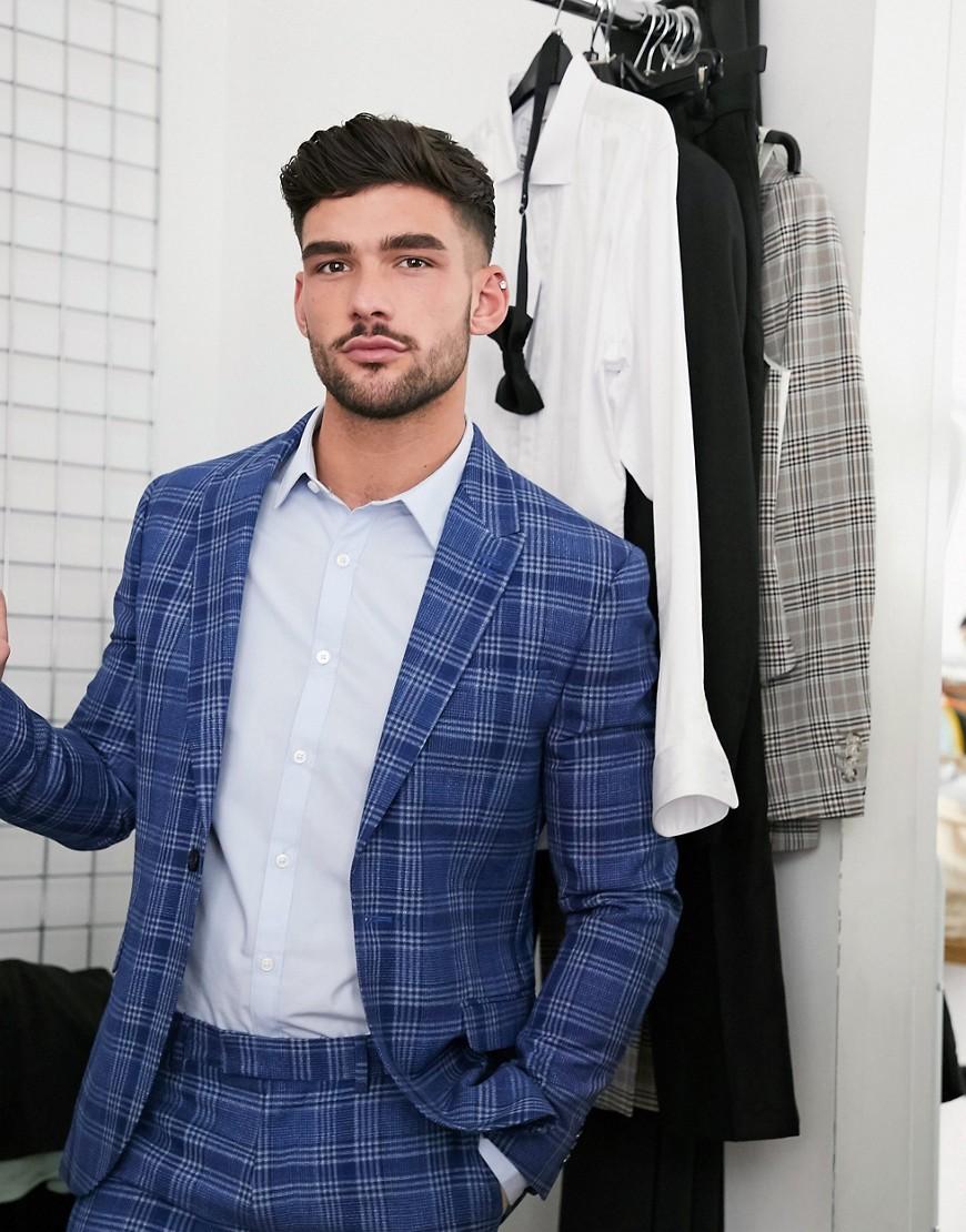 TOPMAN Skinny Fit Checked Suit Jacket in Blue for Men Lyst UK