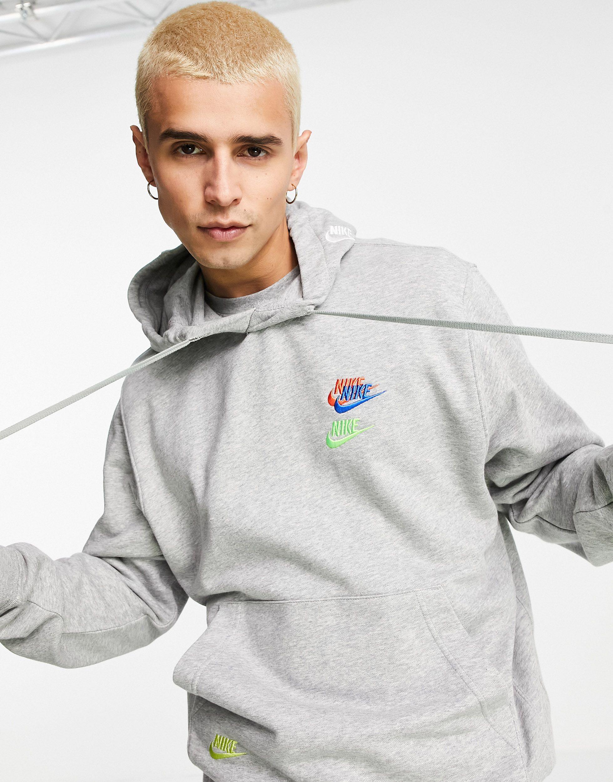 Nike Essential Fleece+ Multi Logo Hoodie in Gray for Men | Lyst