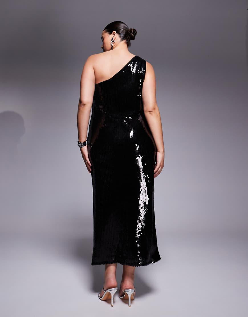ASOS Asos Design Curve Sheer Sequin One Shoulder Midi Dress in
