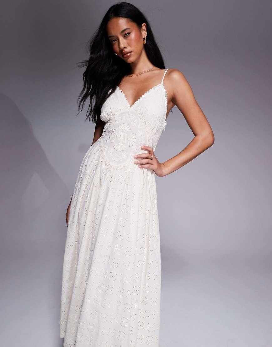 River Island Broderie Embellished Midi Dress in Grey Lyst UK