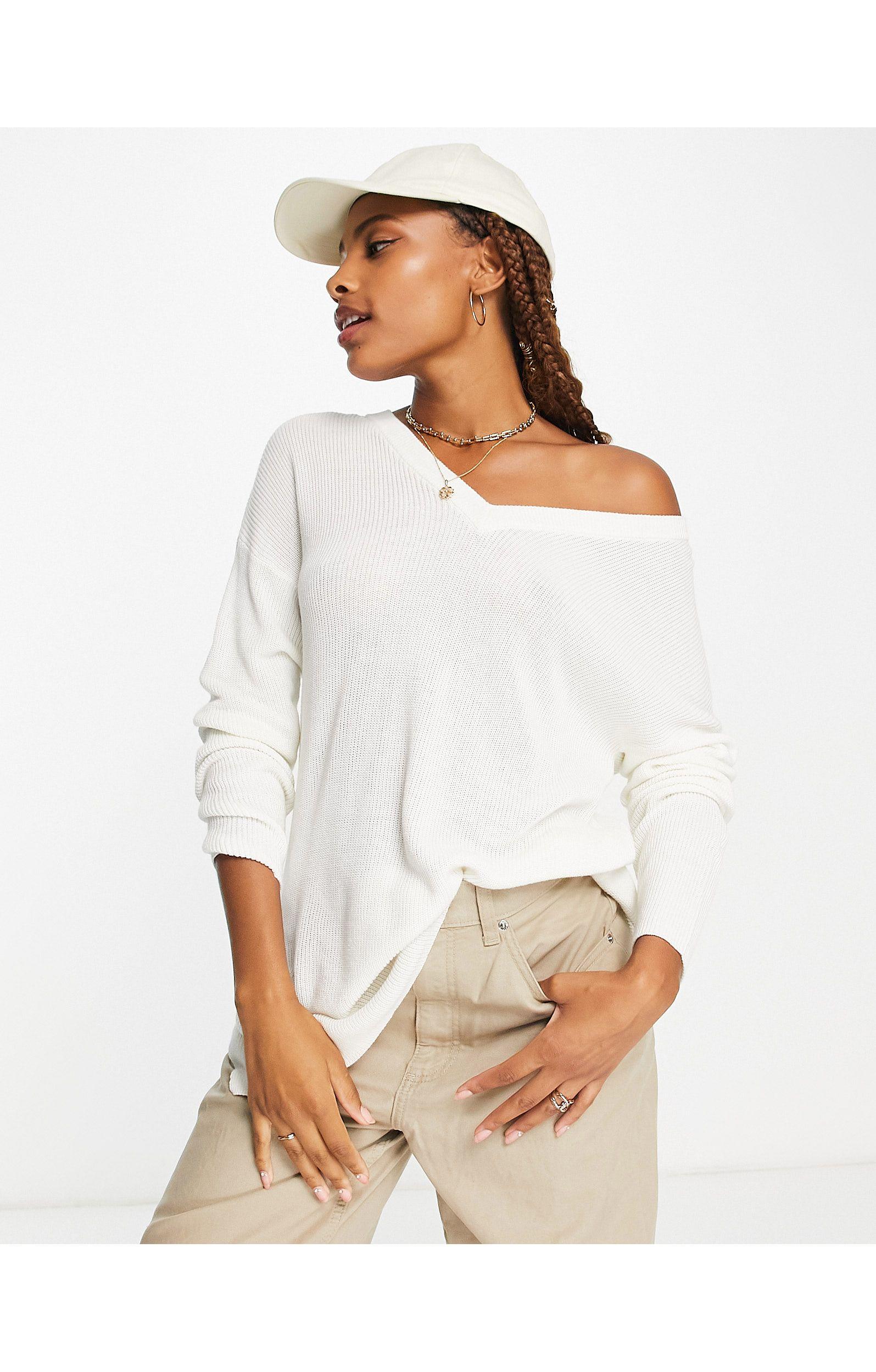 Vero Moda Longline V Neck Jumper in White | Lyst