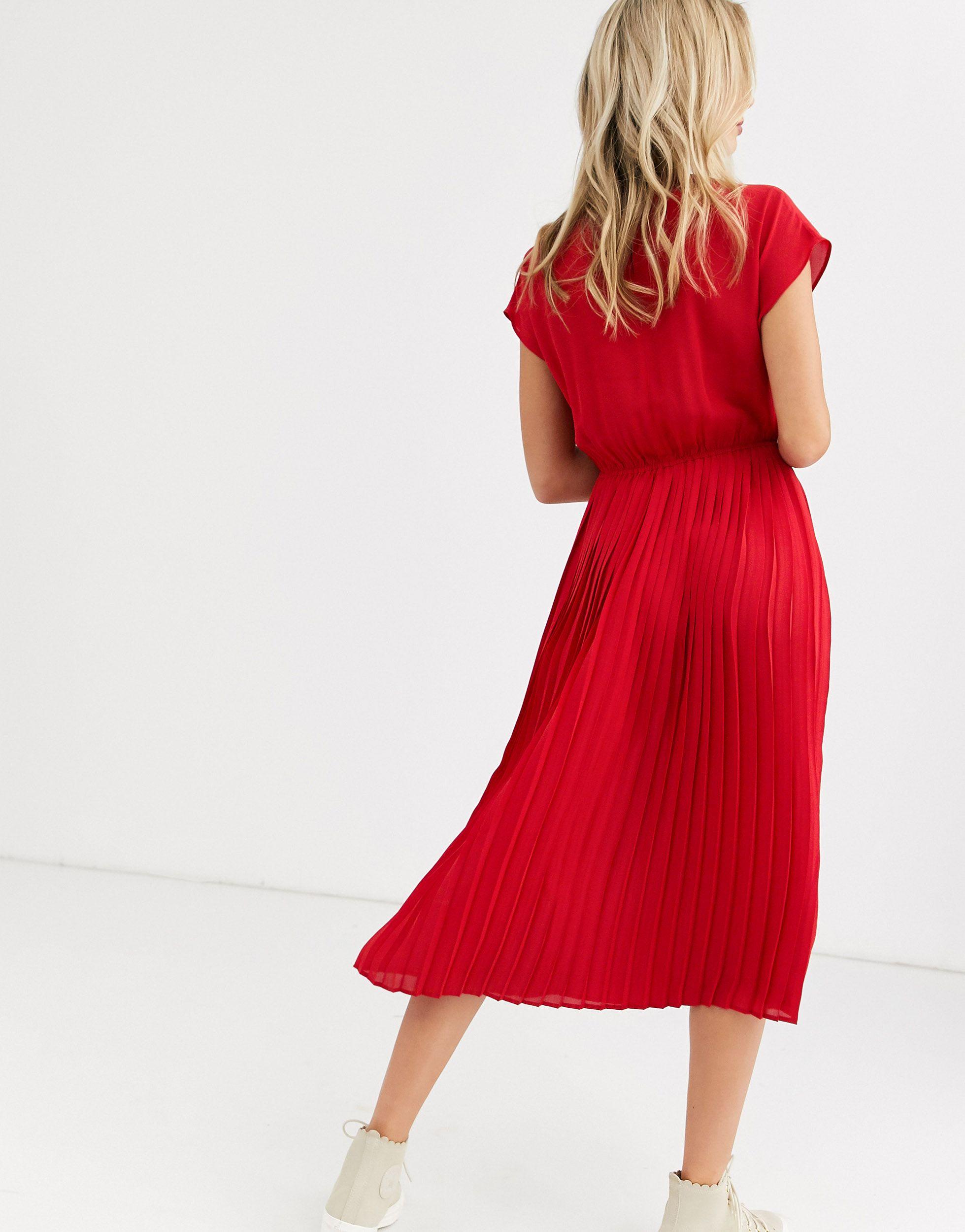 new look red pleated dress